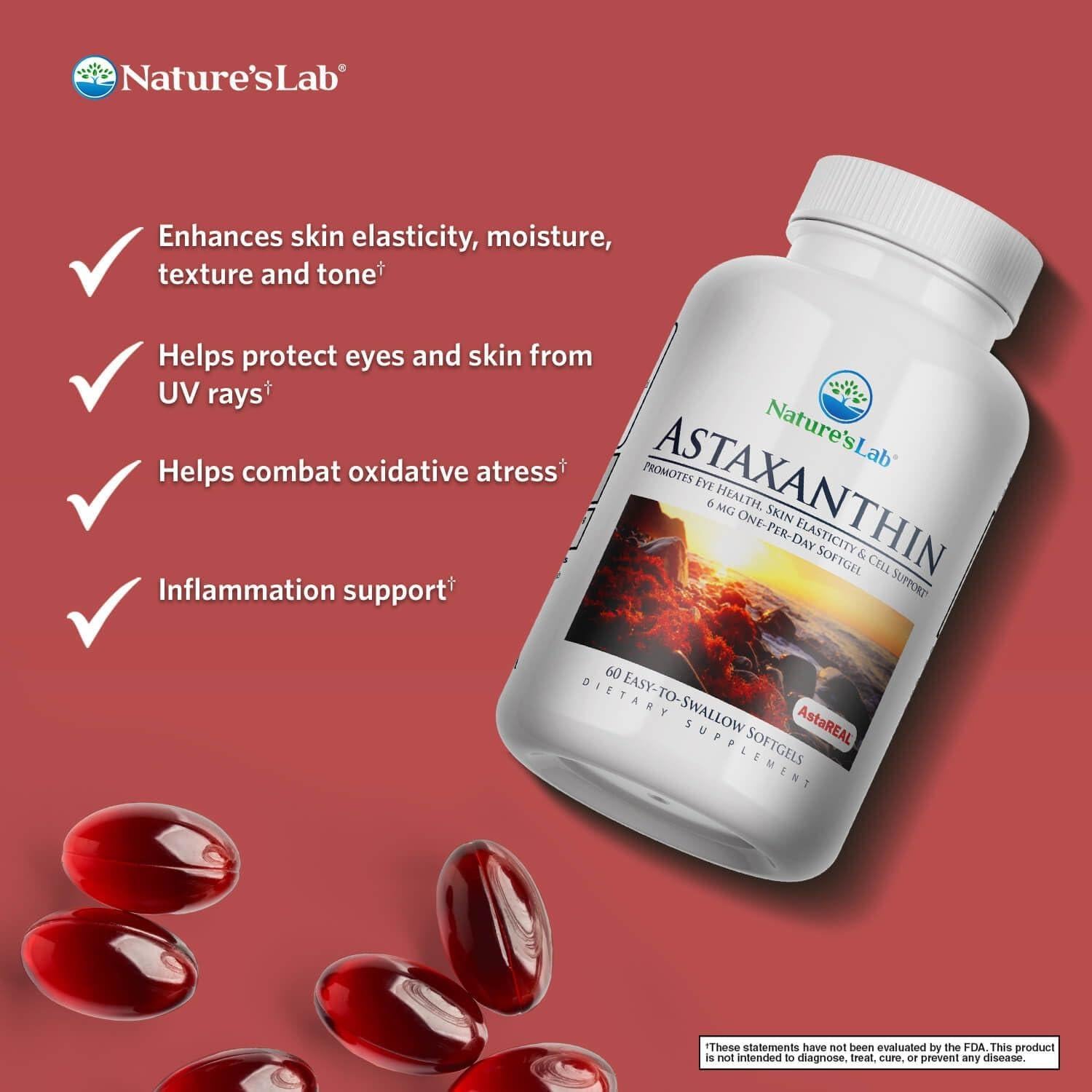 Astaxantina AstaREAL Nature's Lab 6mg 60 cápsulas antioxidantes