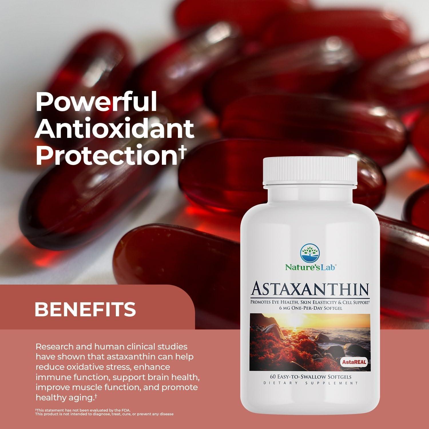 Astaxantina AstaREAL Nature's Lab 6mg 60 cápsulas antioxidantes