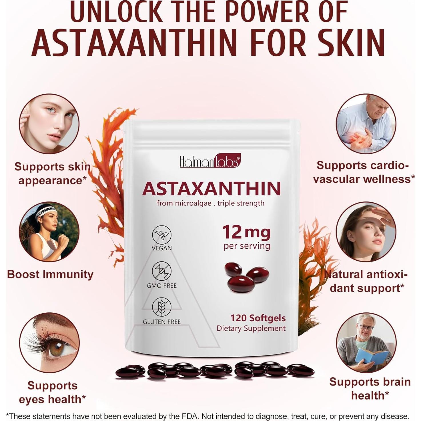 Astaxantina 12mg 120 Gelatinas Blandas Daiasns - Antioxidante Vegano