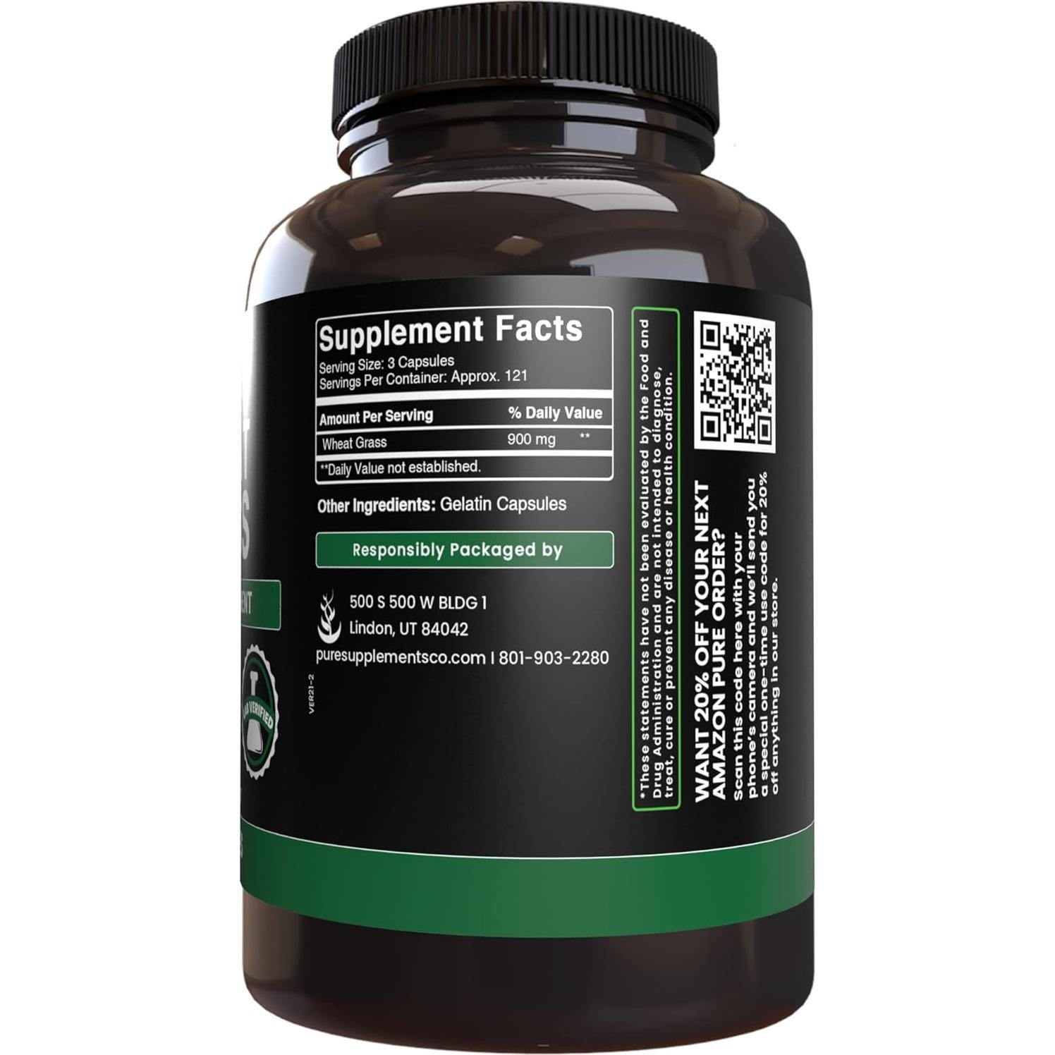 Cápsulas de Pasto de Trigo Orgánico Puro 365 Unidades