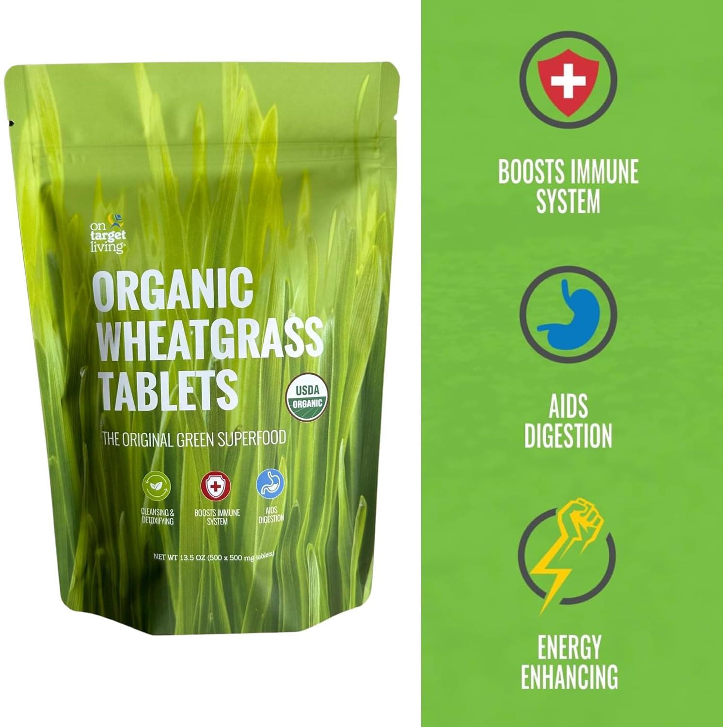 Tabletas de Pasto de Trigo Orgánico On Target Living - 500 Unidades