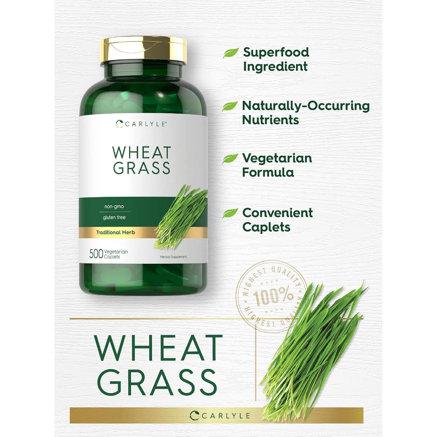 Suplemento de Pasto de Trigo Carlyle 500 mg | 500 Tabletas Vegetarianas | Libre de Gluten y No OGM