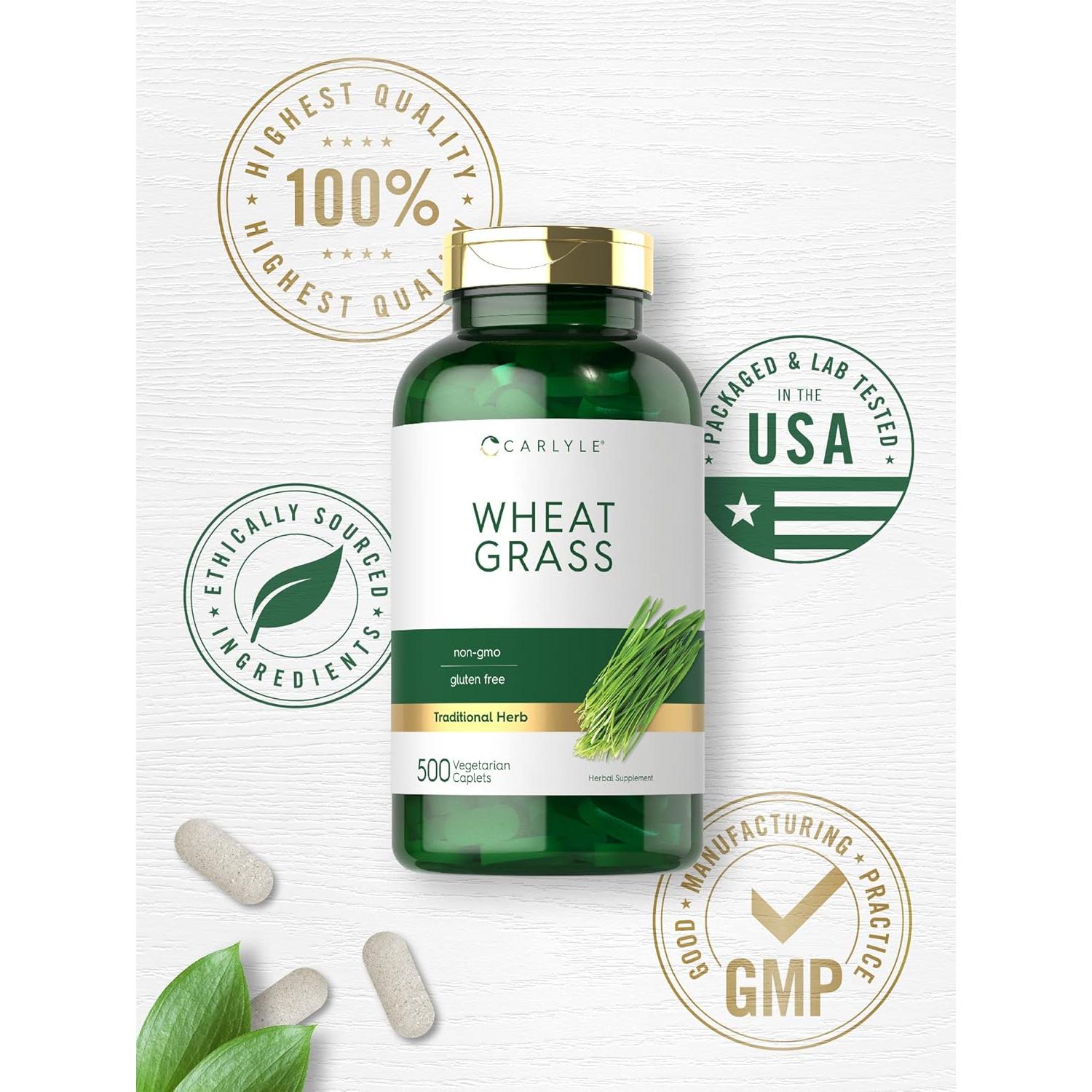 Suplemento de Pasto de Trigo Carlyle 500 mg | 500 Tabletas Vegetarianas | Libre de Gluten y No OGM