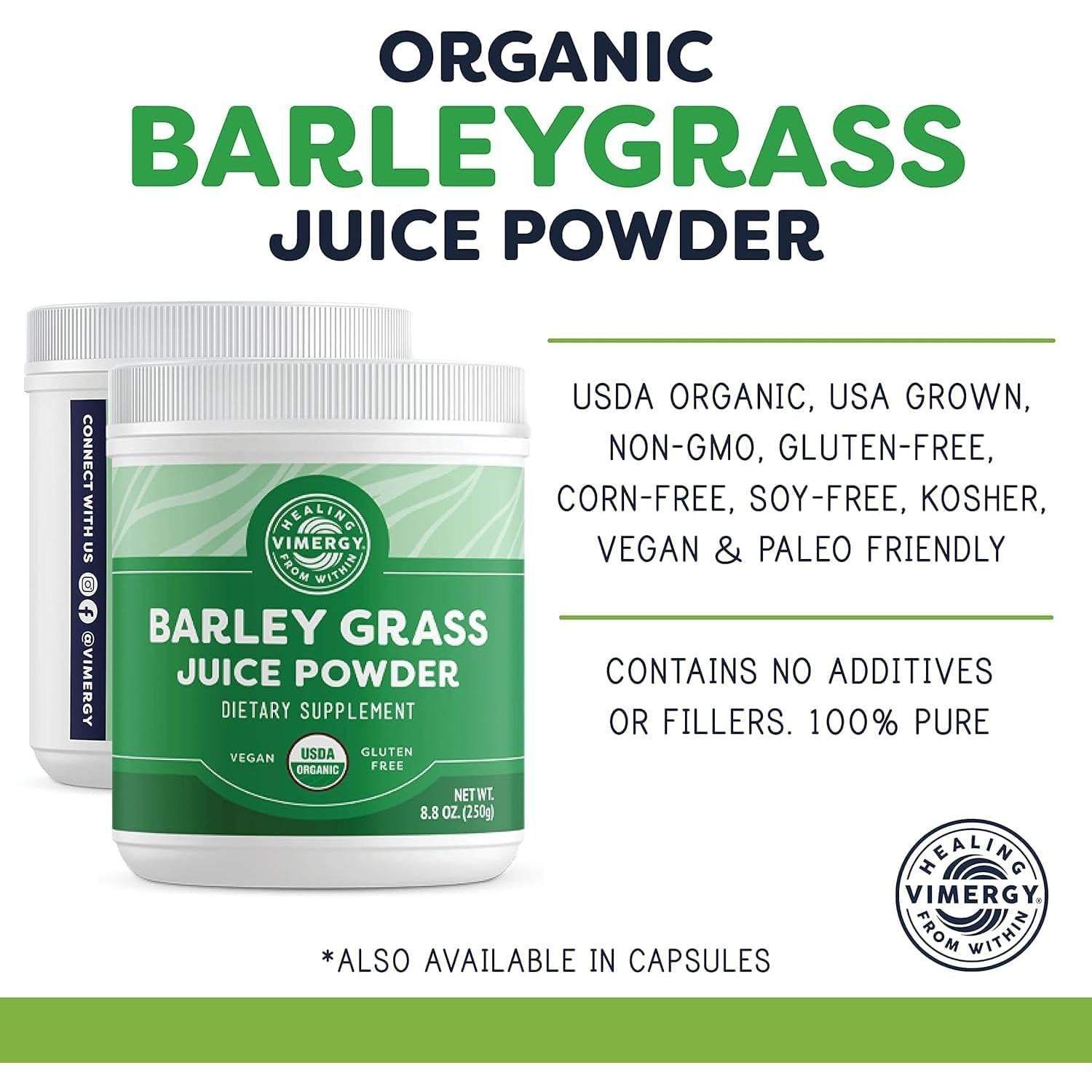 Vimergy Polvo de Jugo de Césped de Cebada Orgánico 250g