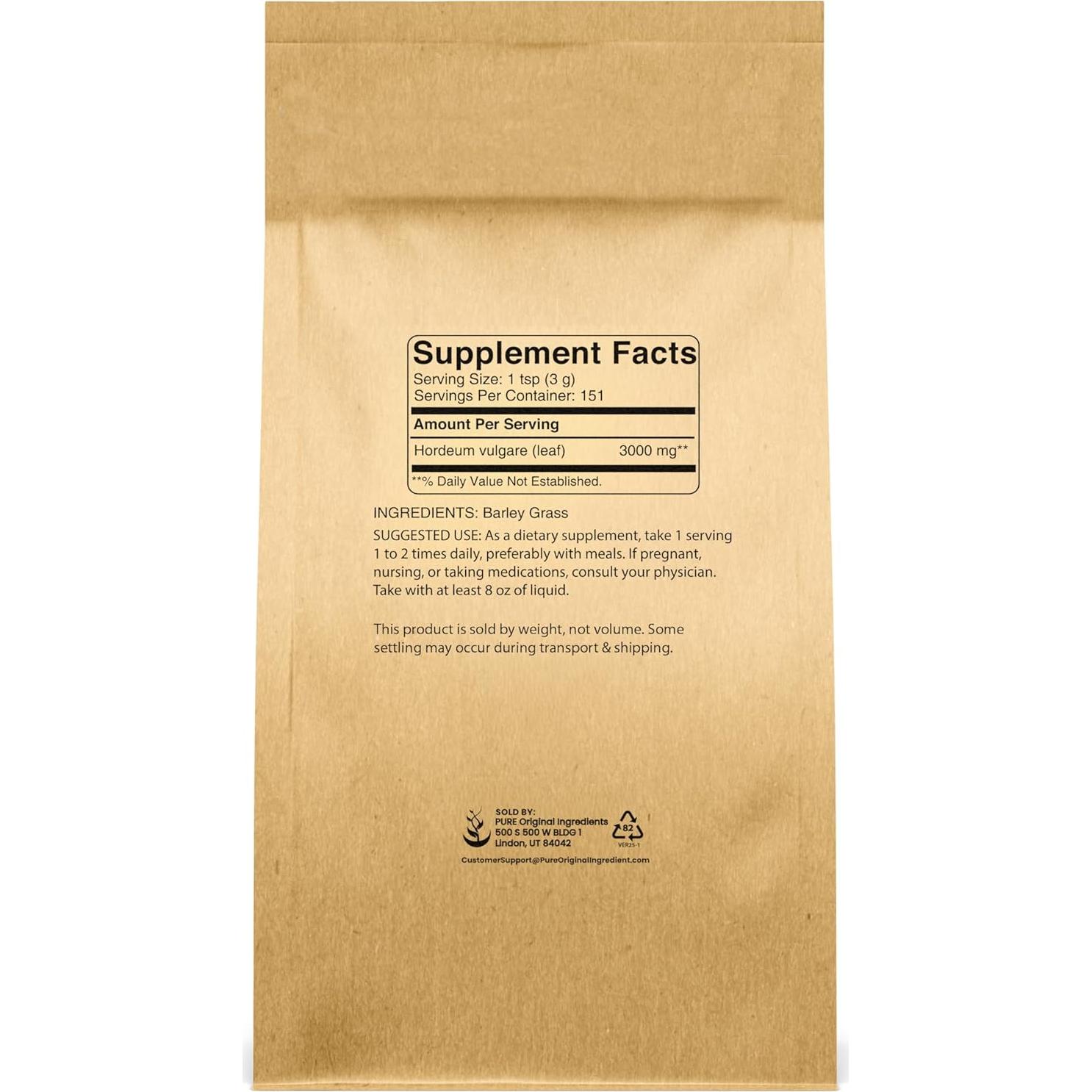 Polvo de Hierba de Cebada 0.45 kg Ingredientes Originales Puros