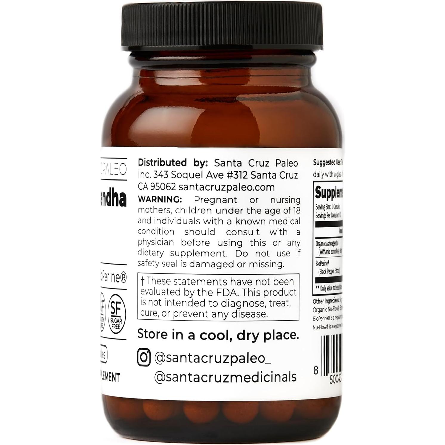 Cápsulas de Ashwagandha Santa Cruz Paleo 600mg 60 Unidades