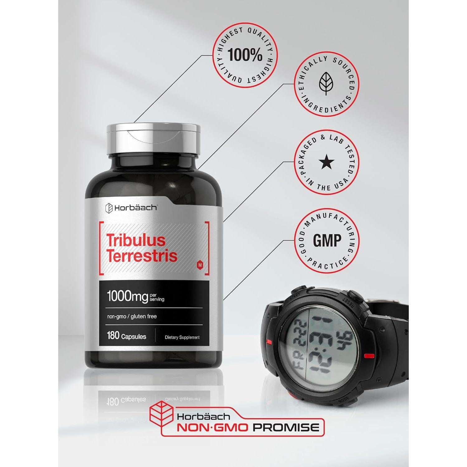 Suplemento Tribulus Terrestris Horbaach 1000mg 180 Cápsulas