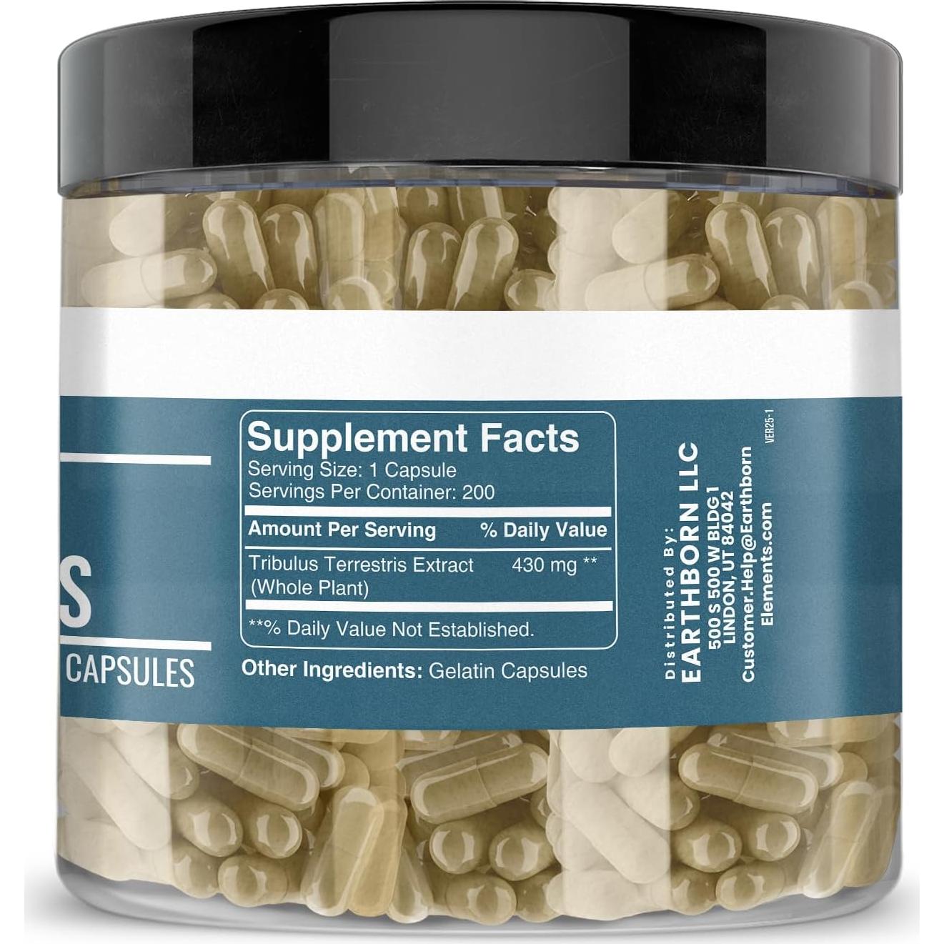 Cápsulas de Tribulus Terrestris Elementos de la Tierra 200 Unidades