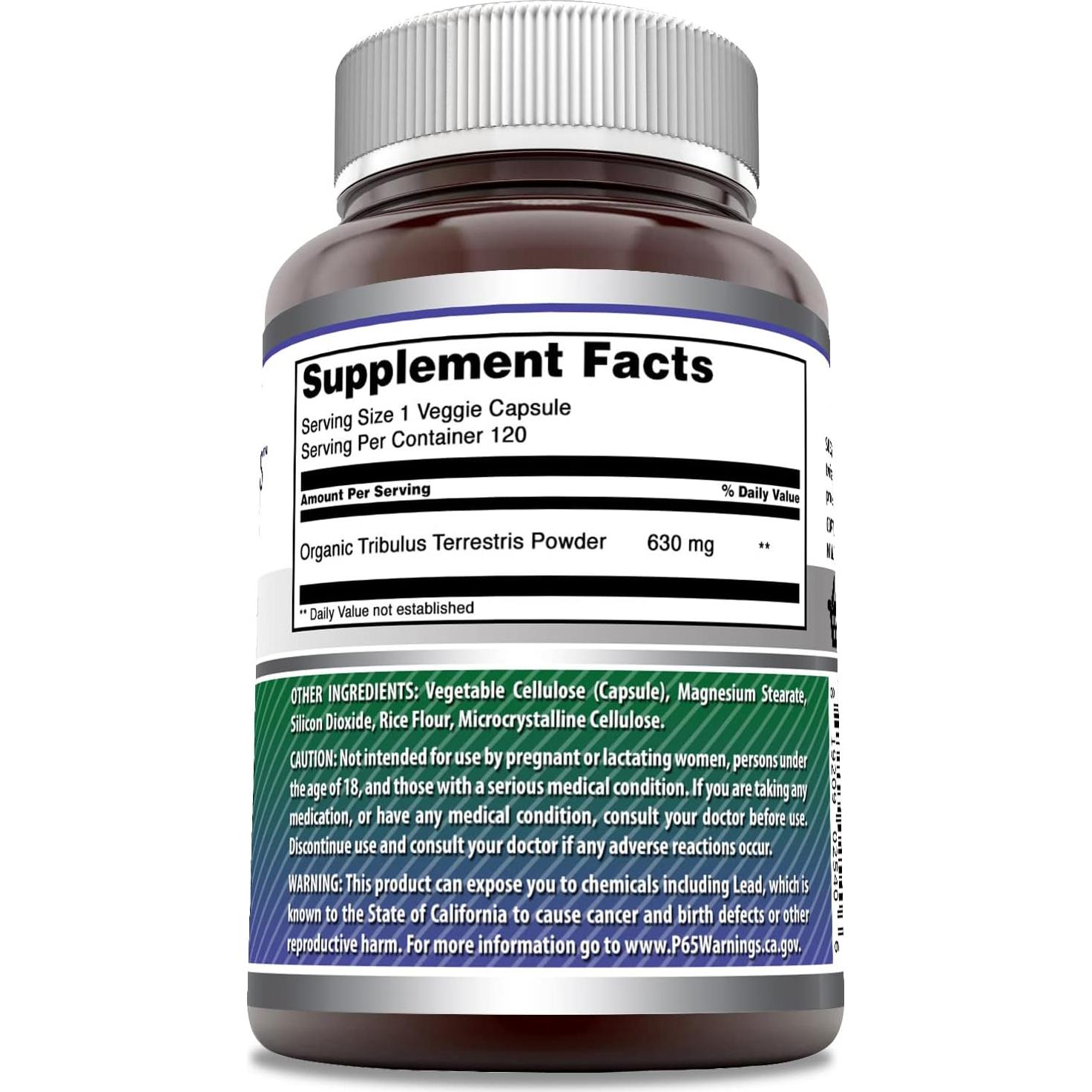 Suplemento Orgánico de Tribulus Terrestris 630 Mg - 120 Cápsulas