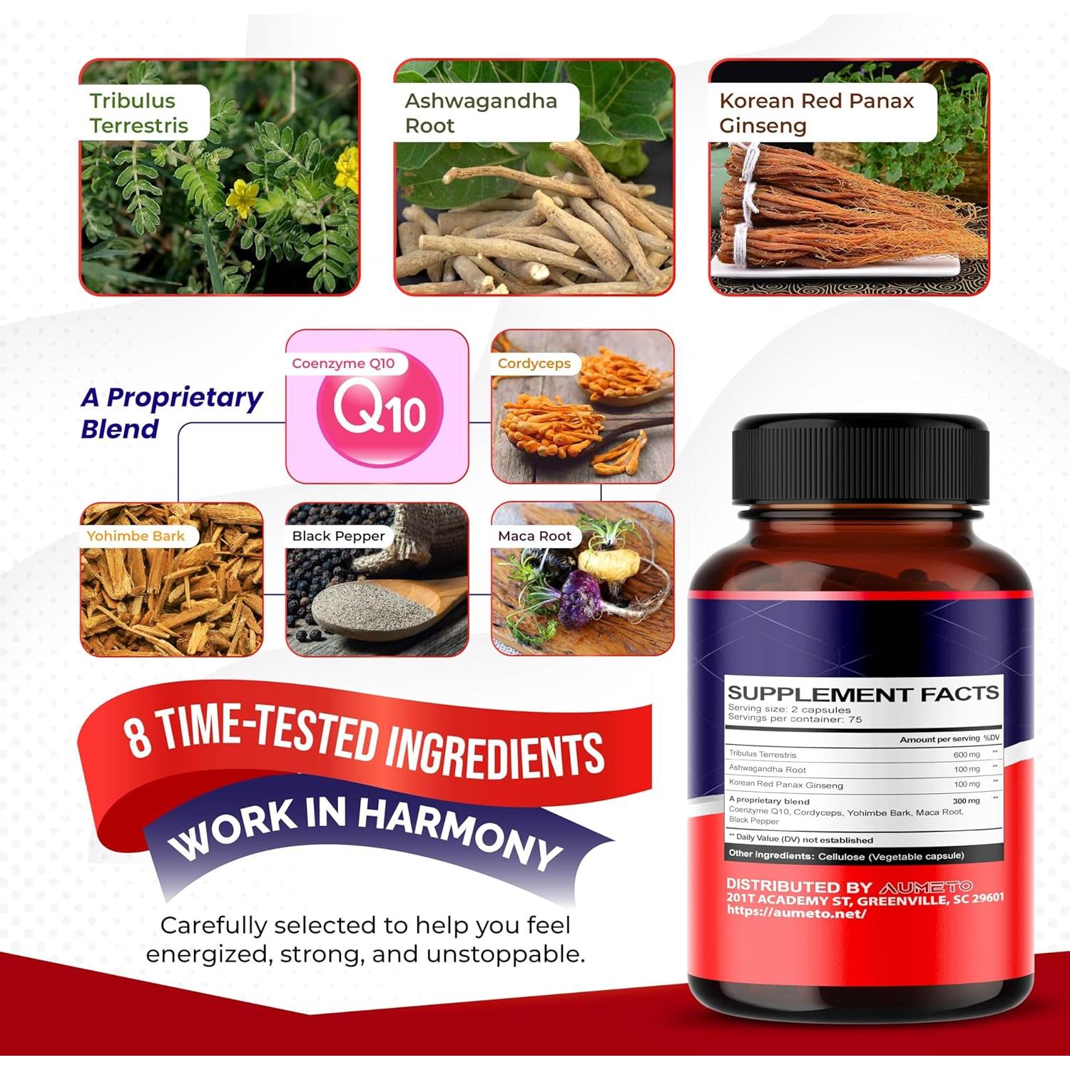 Tribulus Terrestris 98% Saponinas Aumeto 90 Cápsulas Energía