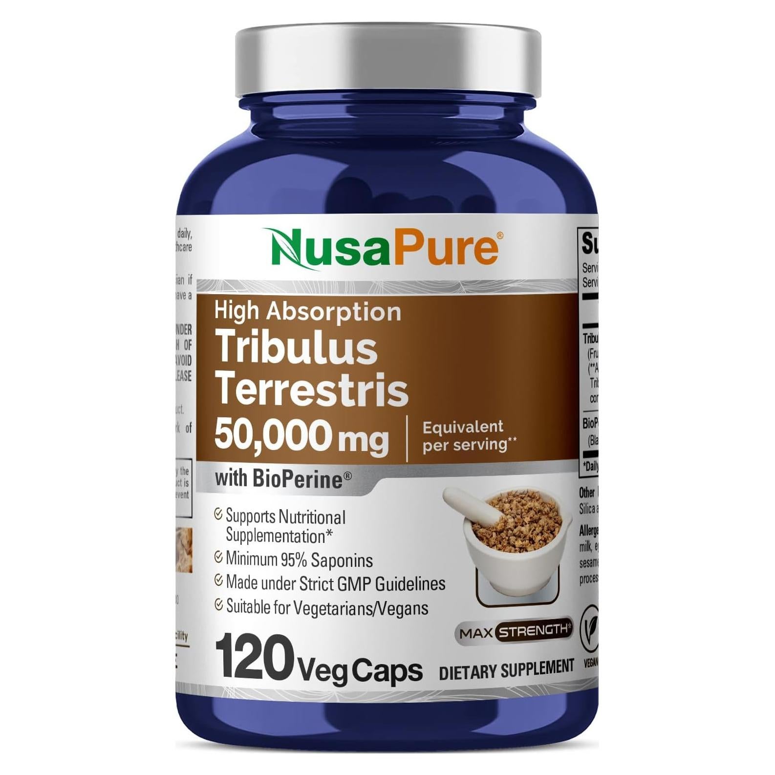 NusaPure Extracto de Tribulus Terrestris 1000 mg 120 Cápsulas