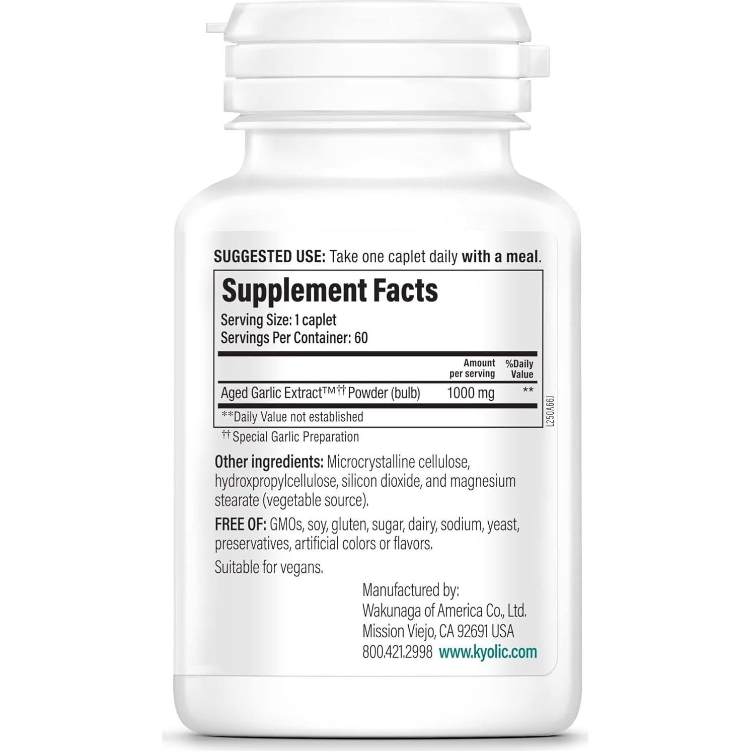 Extracto de Ajo Aged Kyolic 250, 60 Tabletas Vegetales