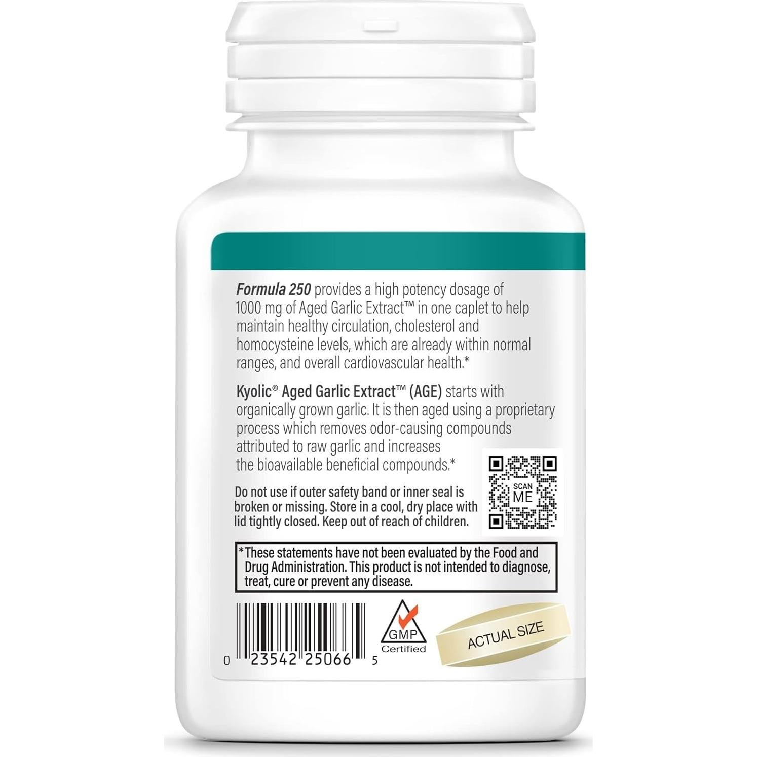 Extracto de Ajo Aged Kyolic 250, 60 Tabletas Vegetales