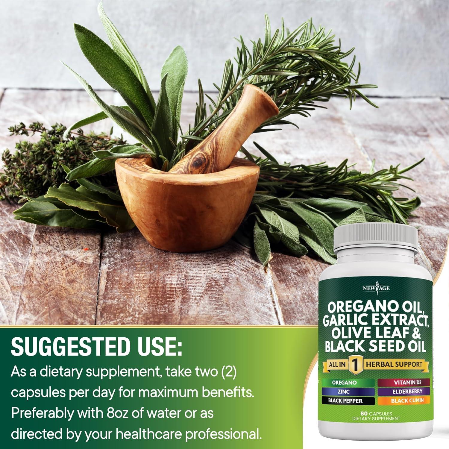 Suplemento New Age Aceite de Orégano y Ajo 180 Cápsulas