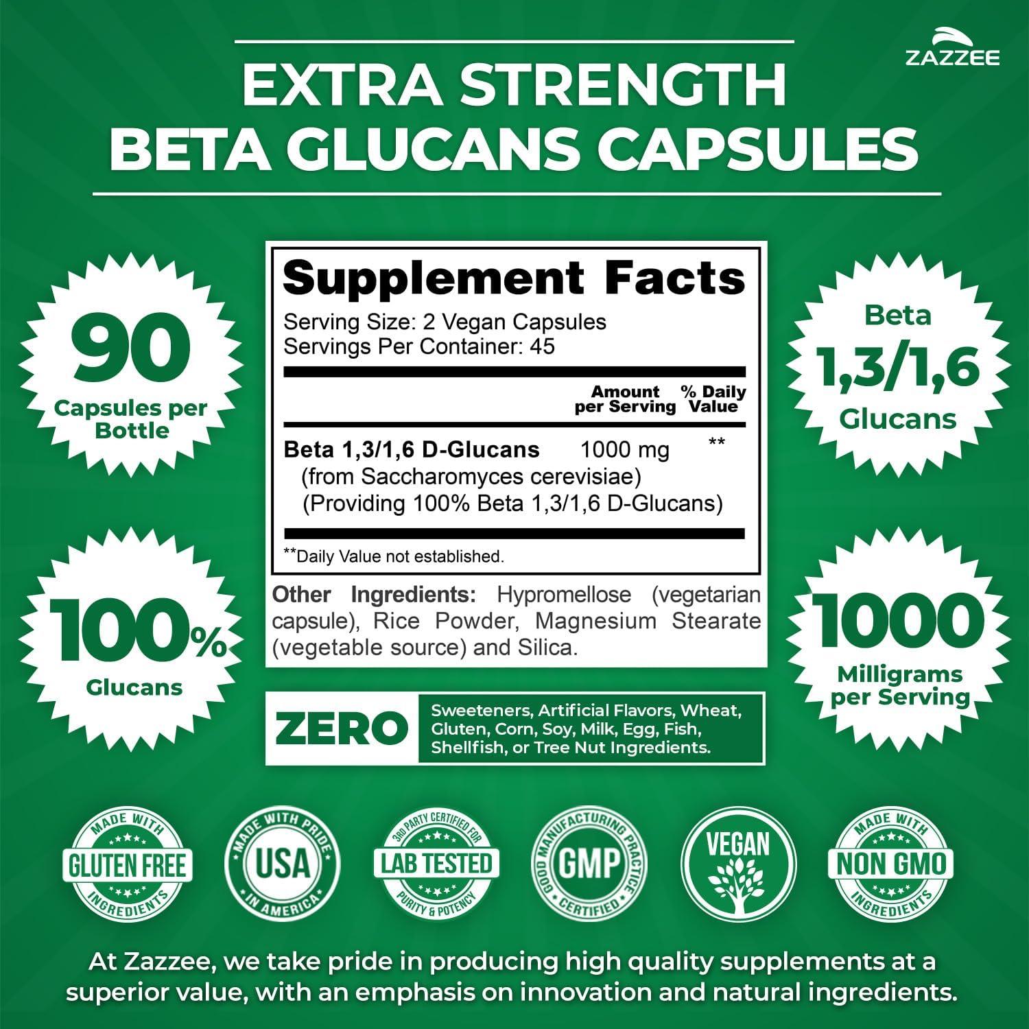 Beta Glucanos Zazzee 1000 mg 90 Cápsulas Veganas 100% Naturales