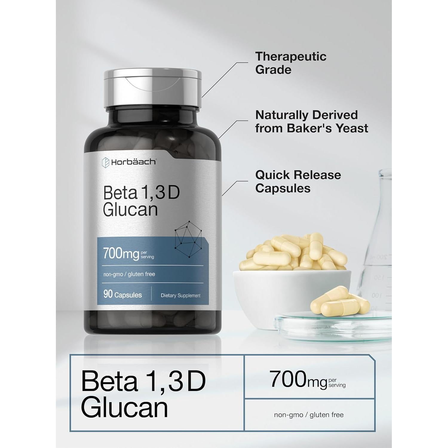 Suplemento Beta Glucano Horbaach 700 mg 90 Cápsulas Sin OGM