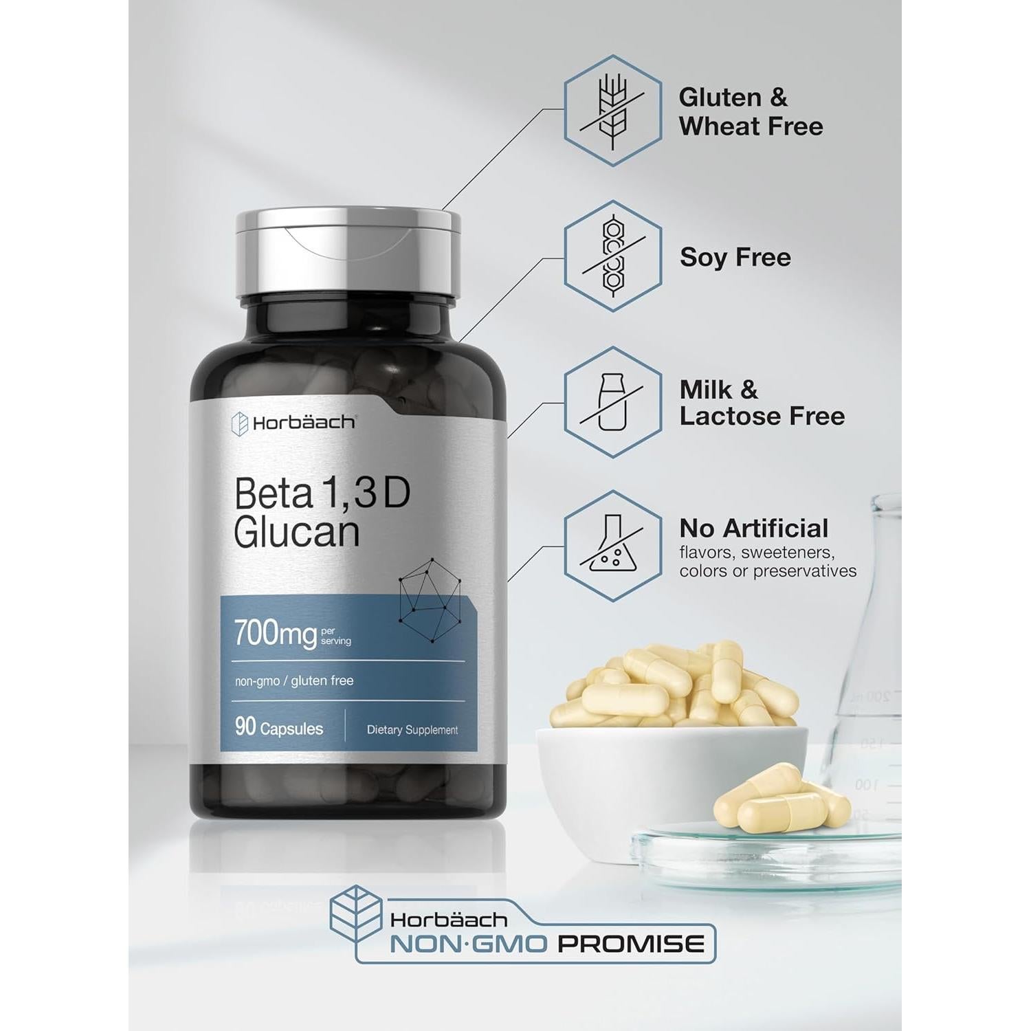 Suplemento Beta Glucano Horbaach 700 mg 90 Cápsulas Sin OGM