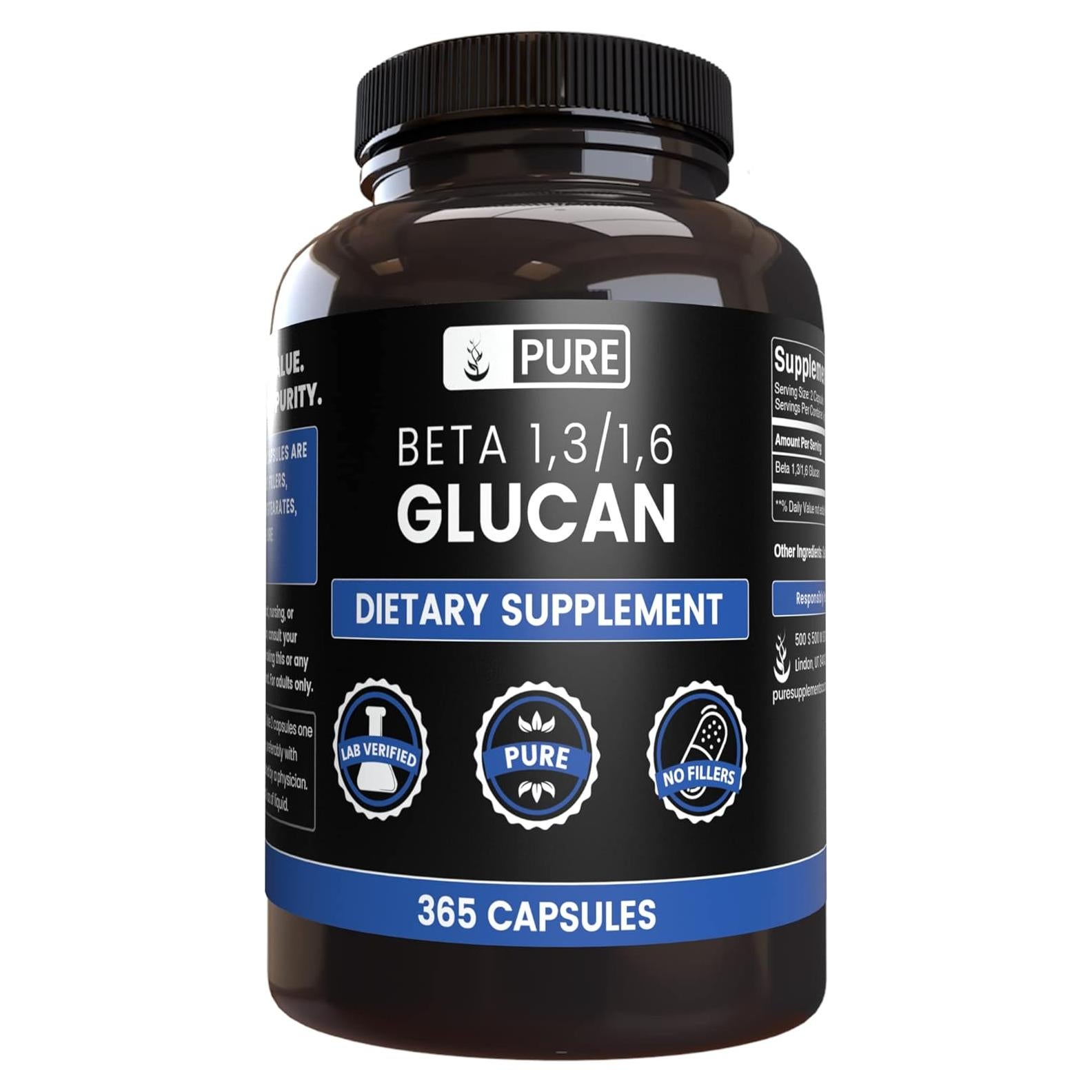 Cápsulas de Beta Glucano 1,3/1,6 Puras 365 Unidades - Ingredientes Orgánicos Puros