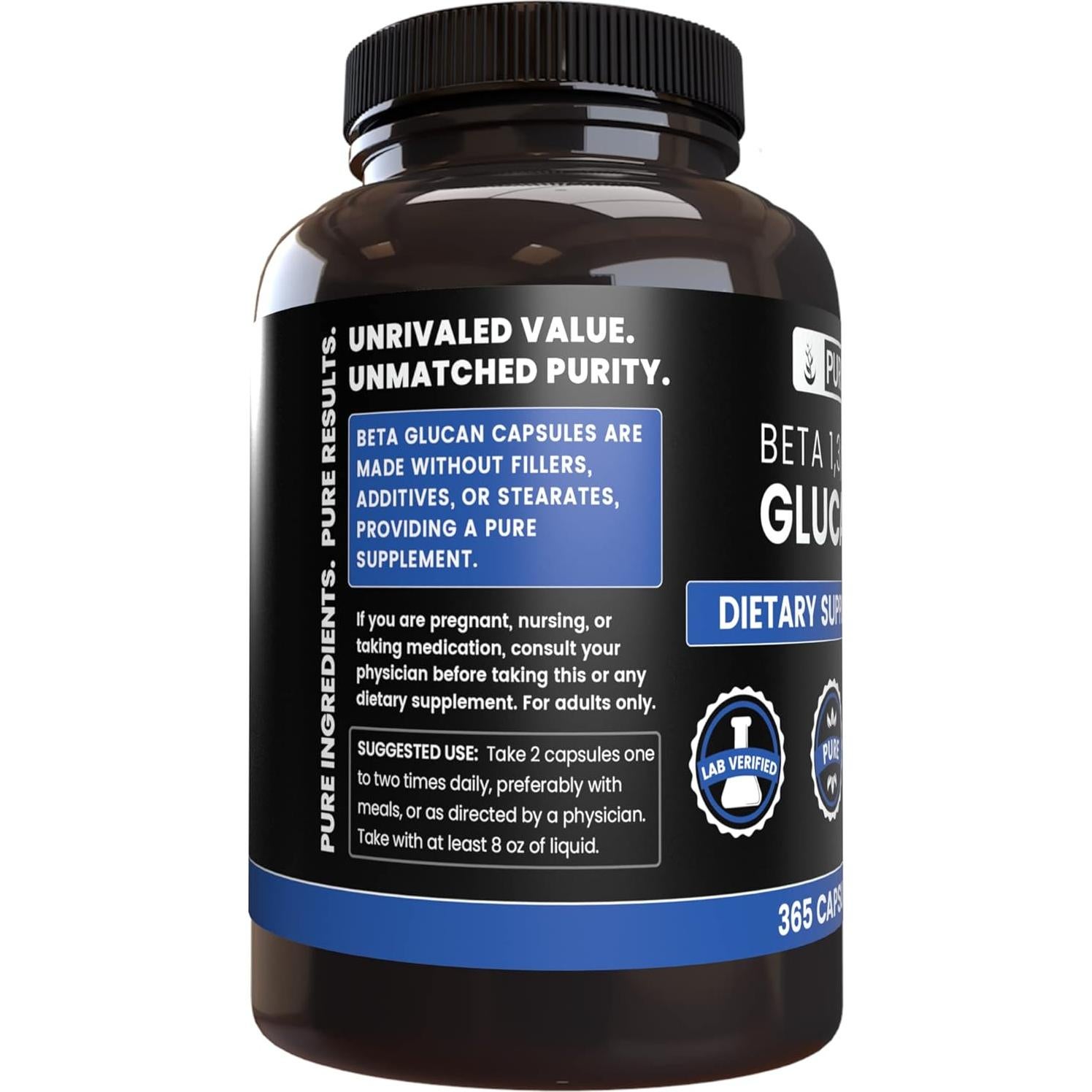 Cápsulas de Beta Glucano 1,3/1,6 Puras 365 Unidades - Ingredientes Orgánicos Puros
