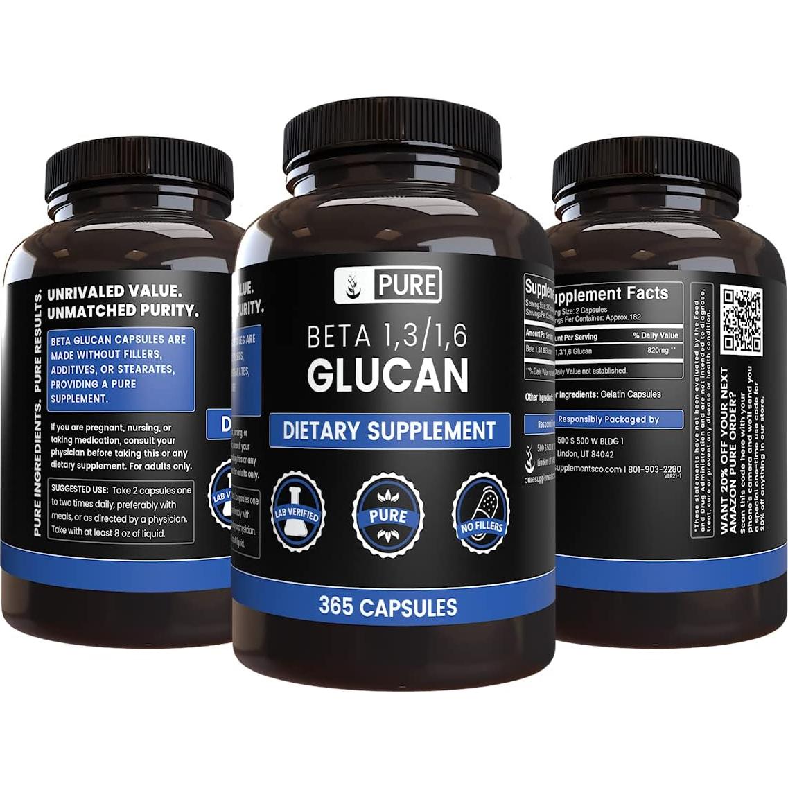 Cápsulas de Beta Glucano 1,3/1,6 Puras 365 Unidades - Ingredientes Orgánicos Puros