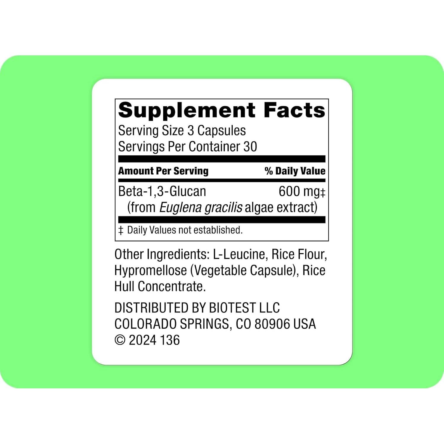 Biotest Beta-Glucano 600mg - 90 Cápsulas para Inmunidad