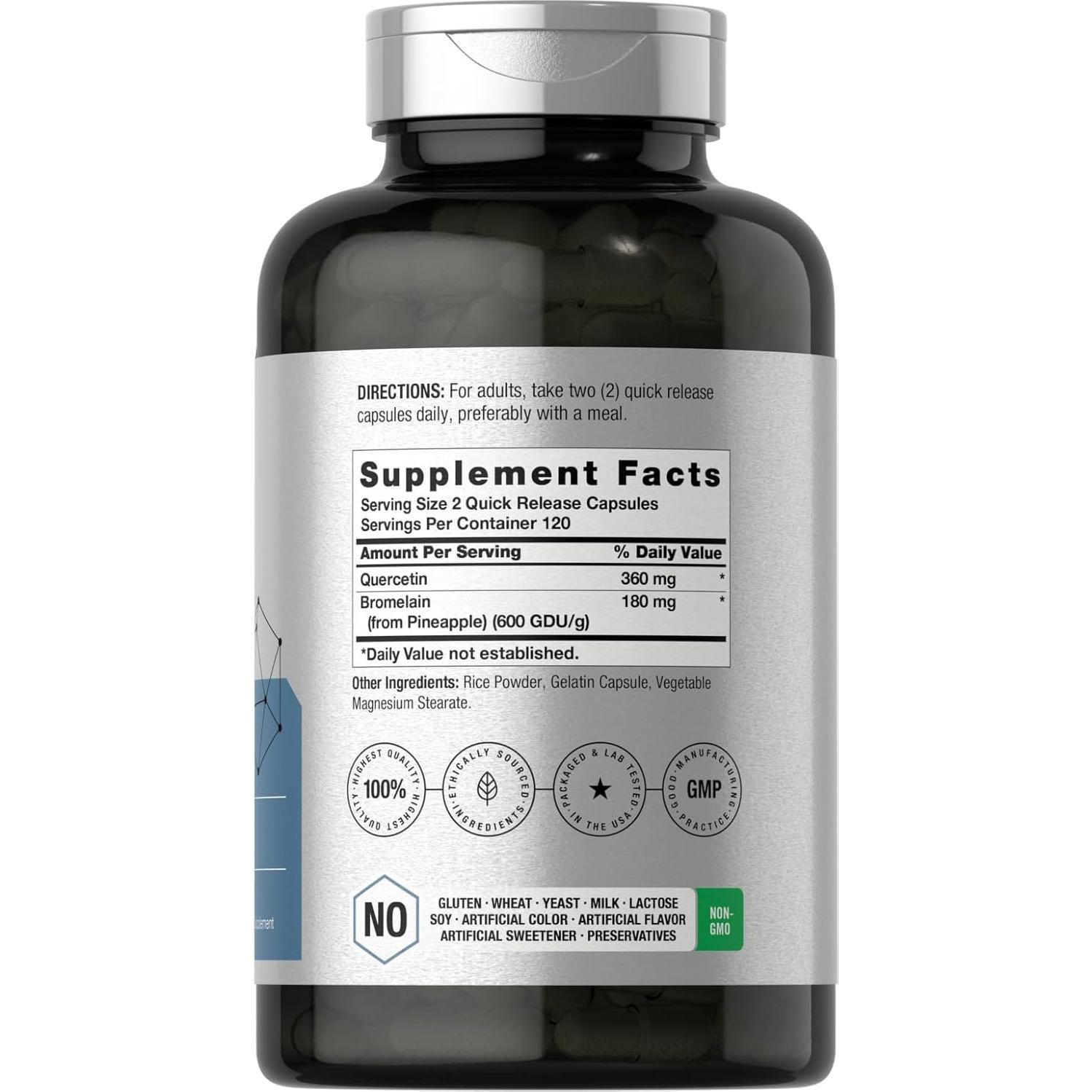 Suplemento Quercetina y Bromelina Horbäch | 240 Cápsulas | Sin OGM y Gluten