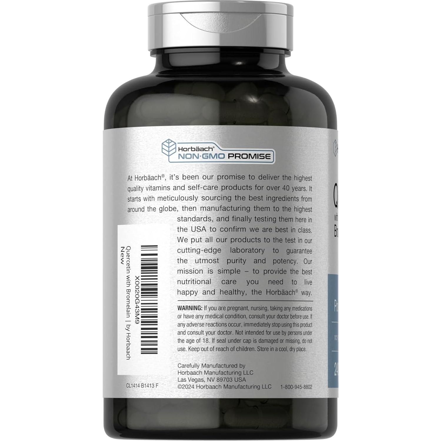 Suplemento Quercetina y Bromelina Horbäch | 240 Cápsulas | Sin OGM y Gluten