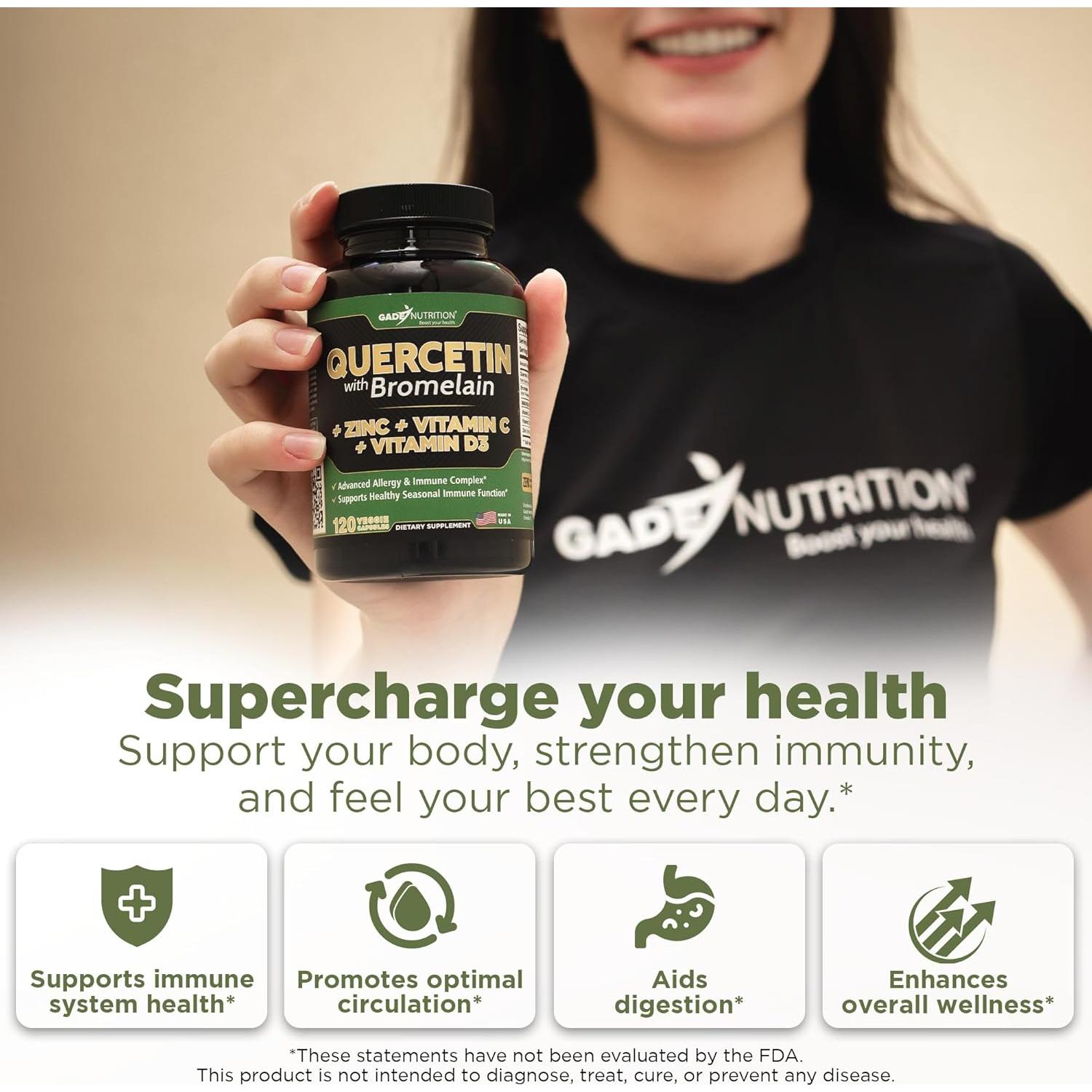 Gade Nutrition Quercetina con Bromelina y Vitaminas C, D3 y Zinc
