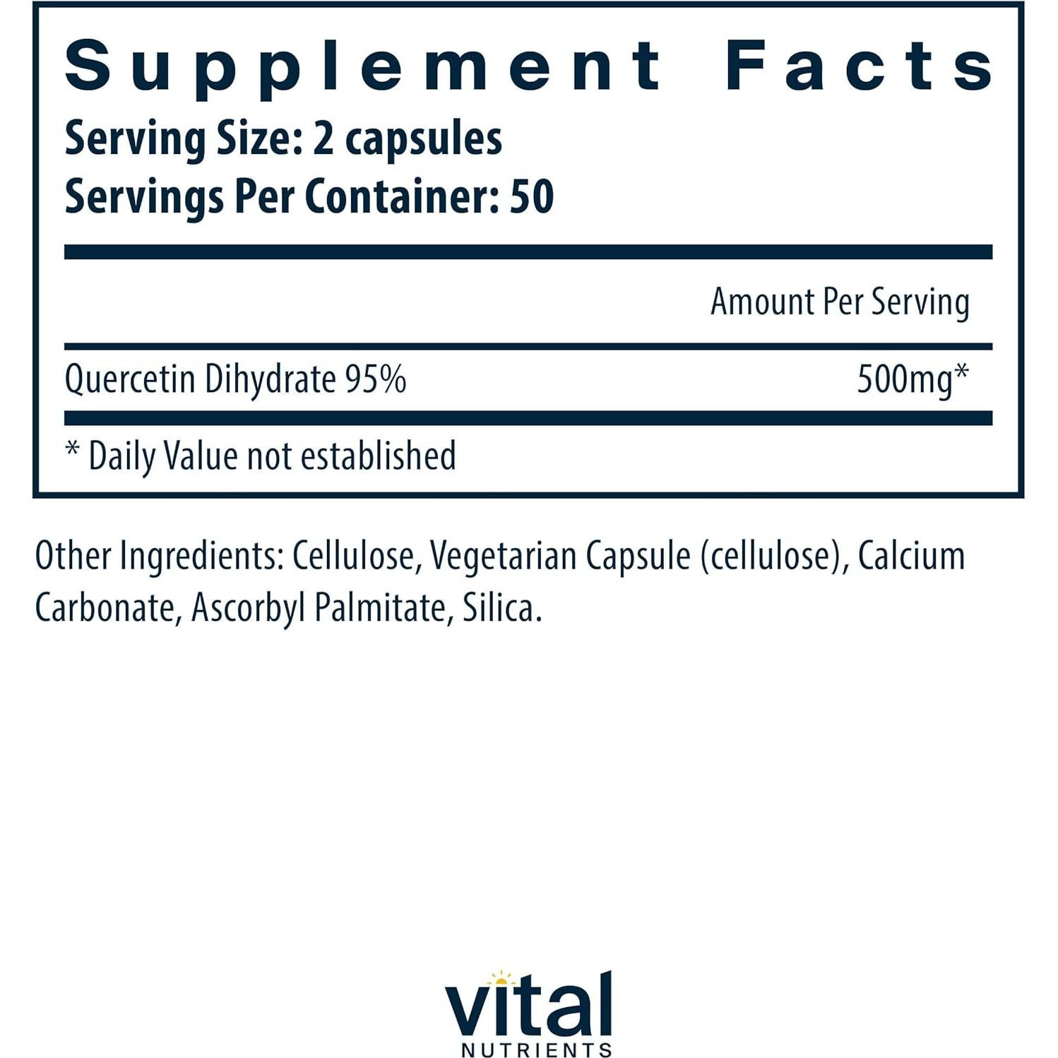 Suplemento Vegano Quercetina Vital Nutrients 500mg 100 Cápsulas