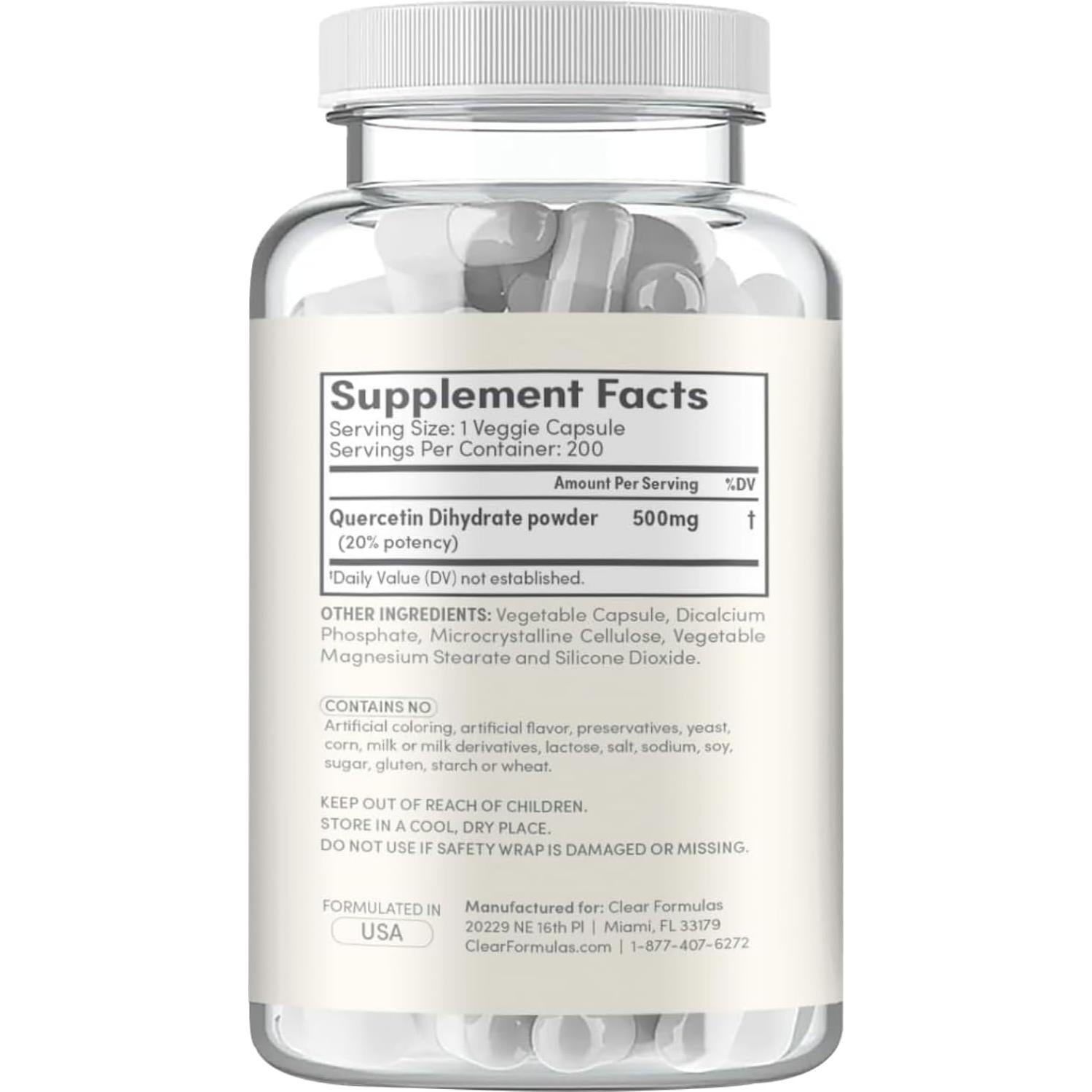Cápsulas de Quercetina 500mg ClearFormulas - Antioxidante Vegano