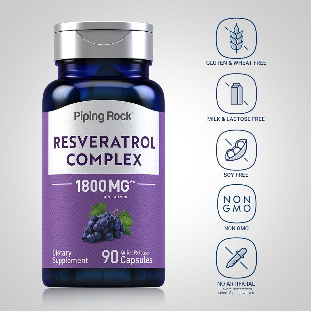 Complejo de Resveratrol Piping Rock 1800 mg | 90 Cápsulas | Sin OGM, Sin Gluten