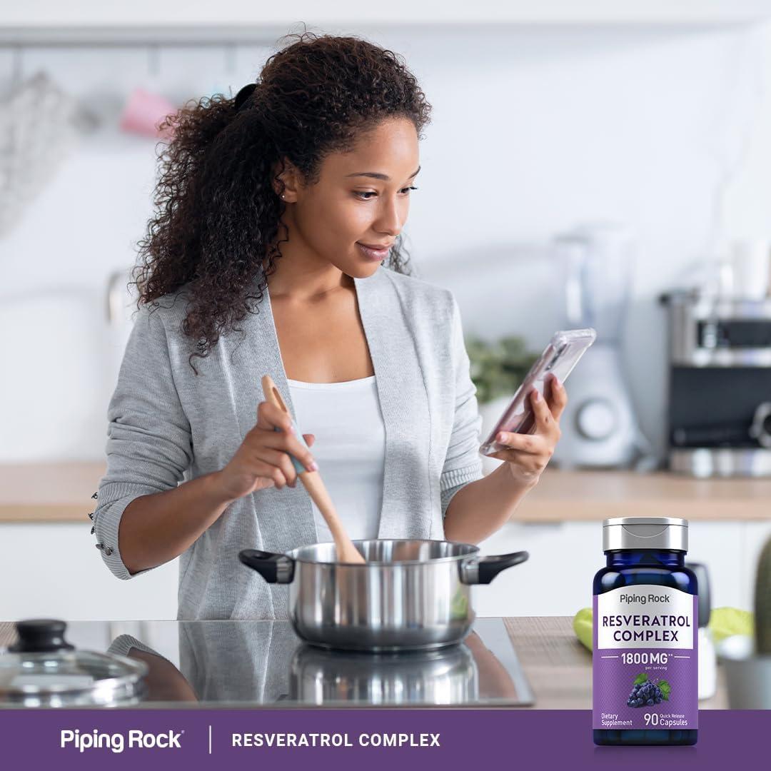 Complejo de Resveratrol Piping Rock 1800 mg | 90 Cápsulas | Sin OGM, Sin Gluten