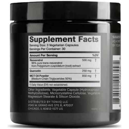 Suplemento de Resveratrol Toniiq 1600mg con Aceite MCT 90 Cápsulas