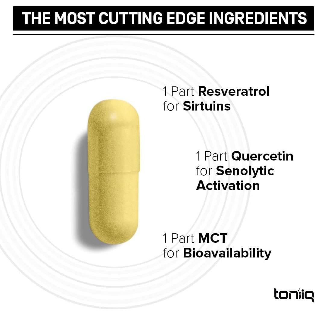 Suplemento de Resveratrol Toniiq 1600mg con Aceite MCT 90 Cápsulas