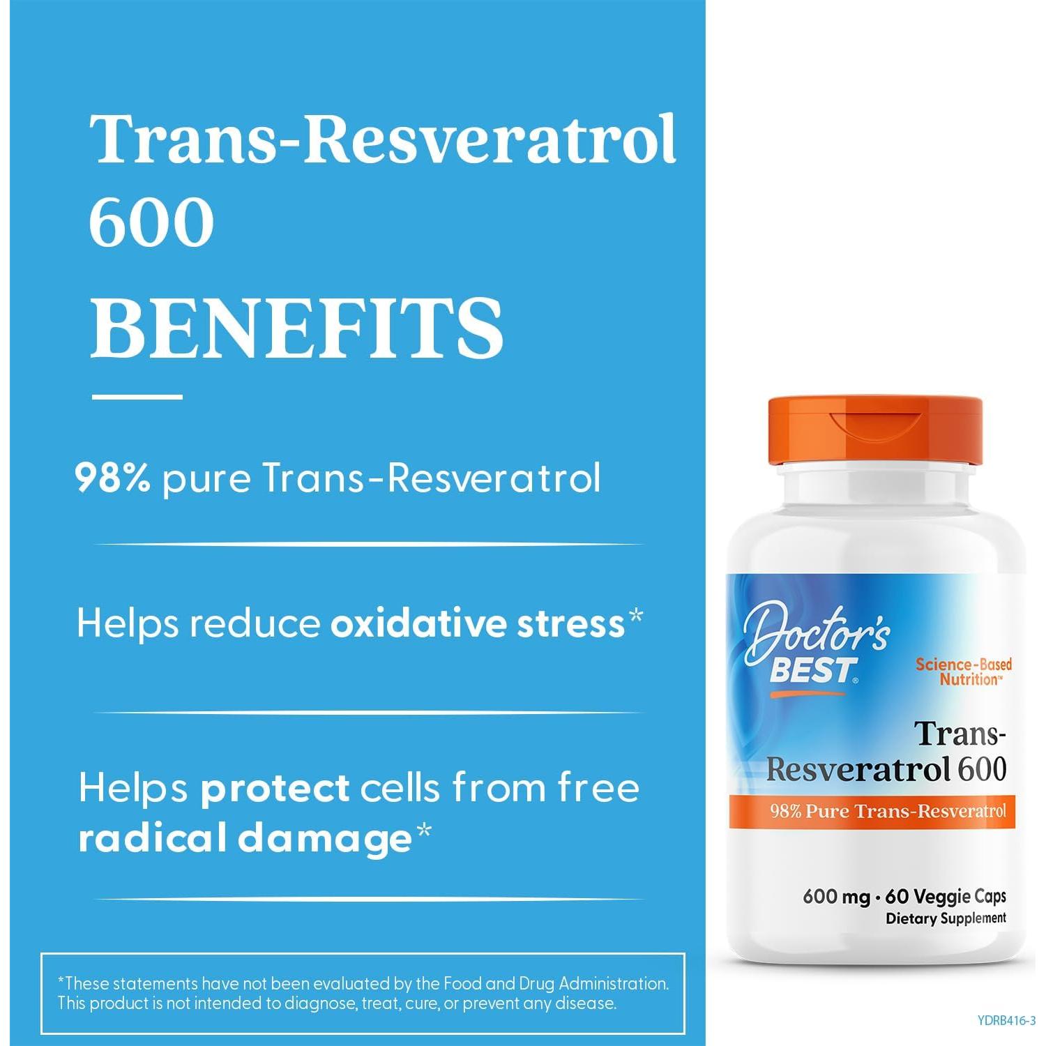 Trans-Resveratrol 600mg Doctor's Best - 60 Cápsulas Veganas