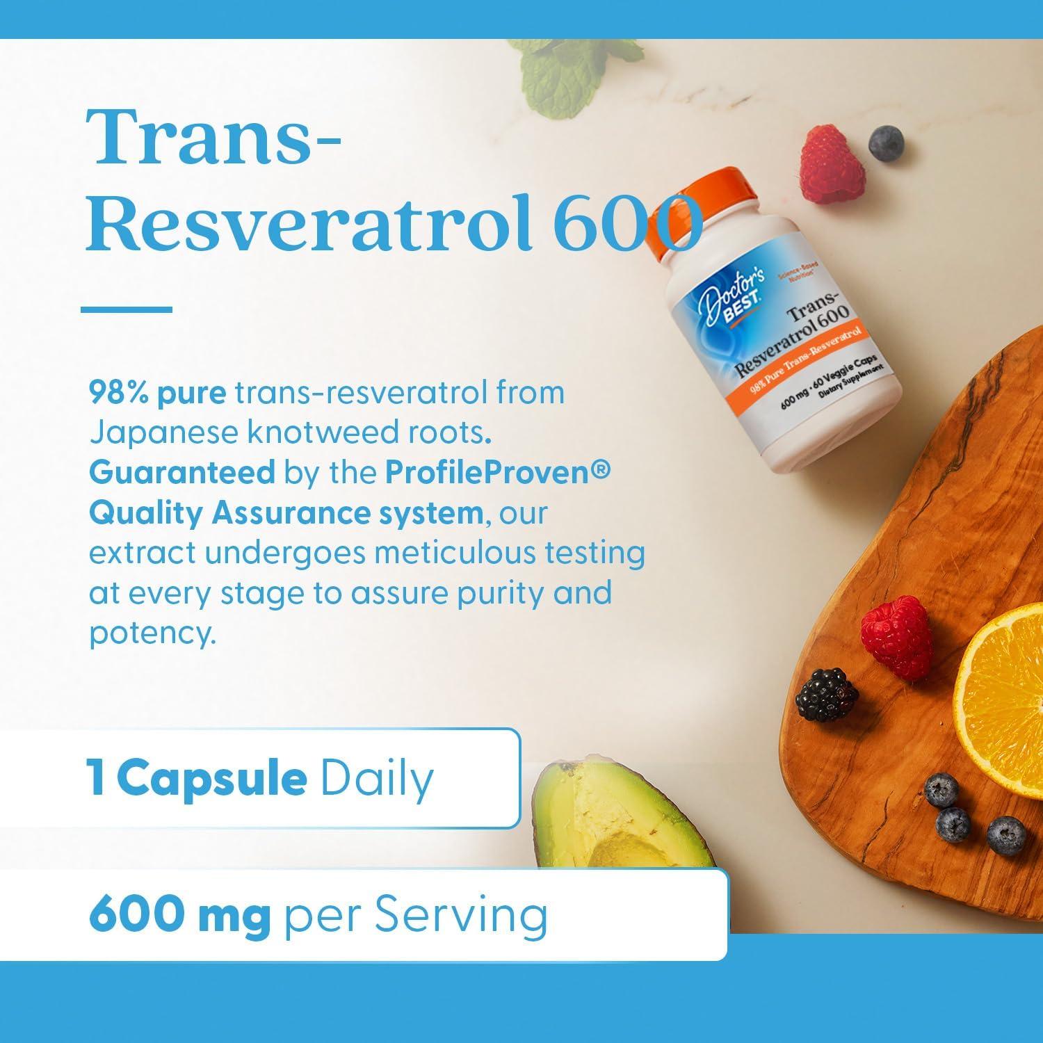 Trans-Resveratrol 600mg Doctor's Best - 60 Cápsulas Veganas