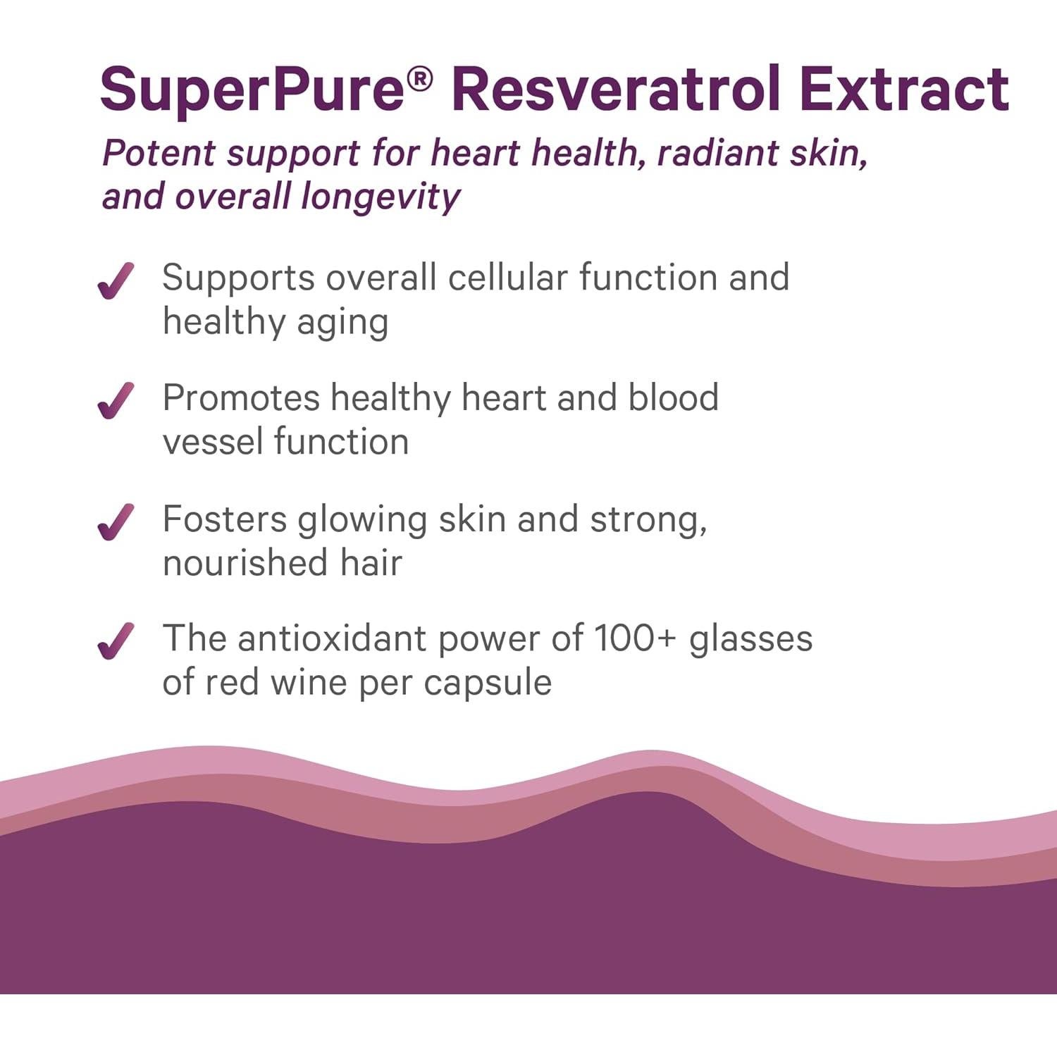 Suplemento de Resveratrol Orgánico Synergy 250 mg 60 Cápsulas