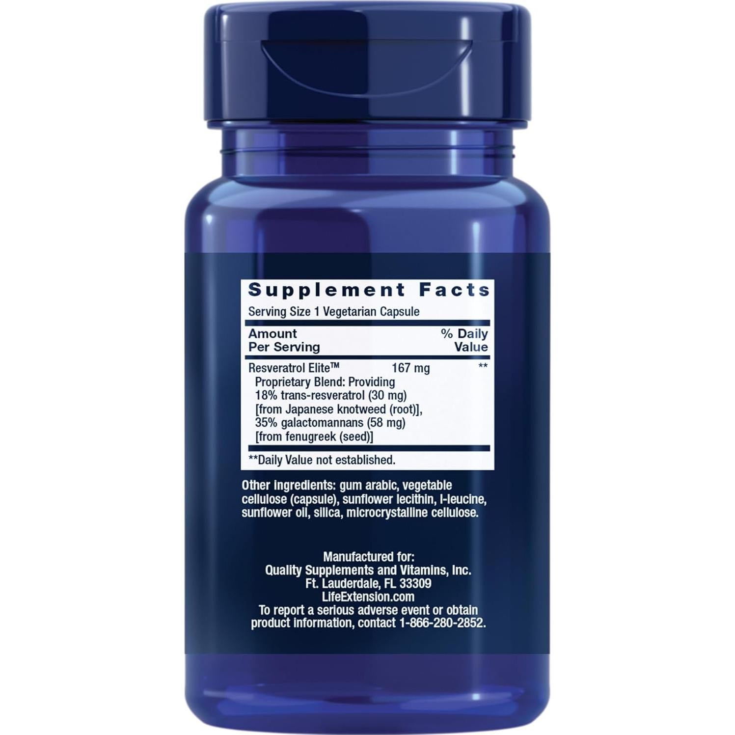 Suplemento Resveratrol Elite Life Extension 30 Cápsulas