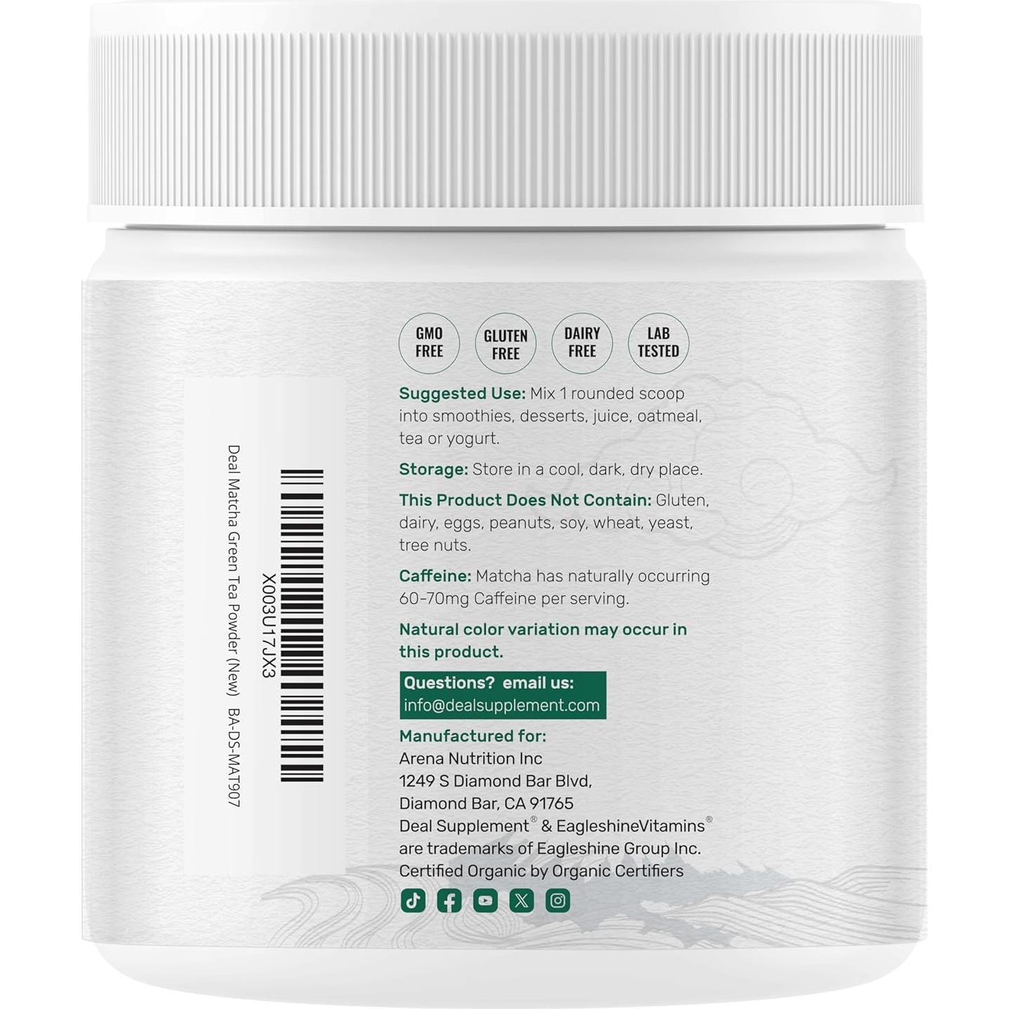 Polvo de Té Verde Matcha Orgánico Deal Supplement 907g - Grado Culinario