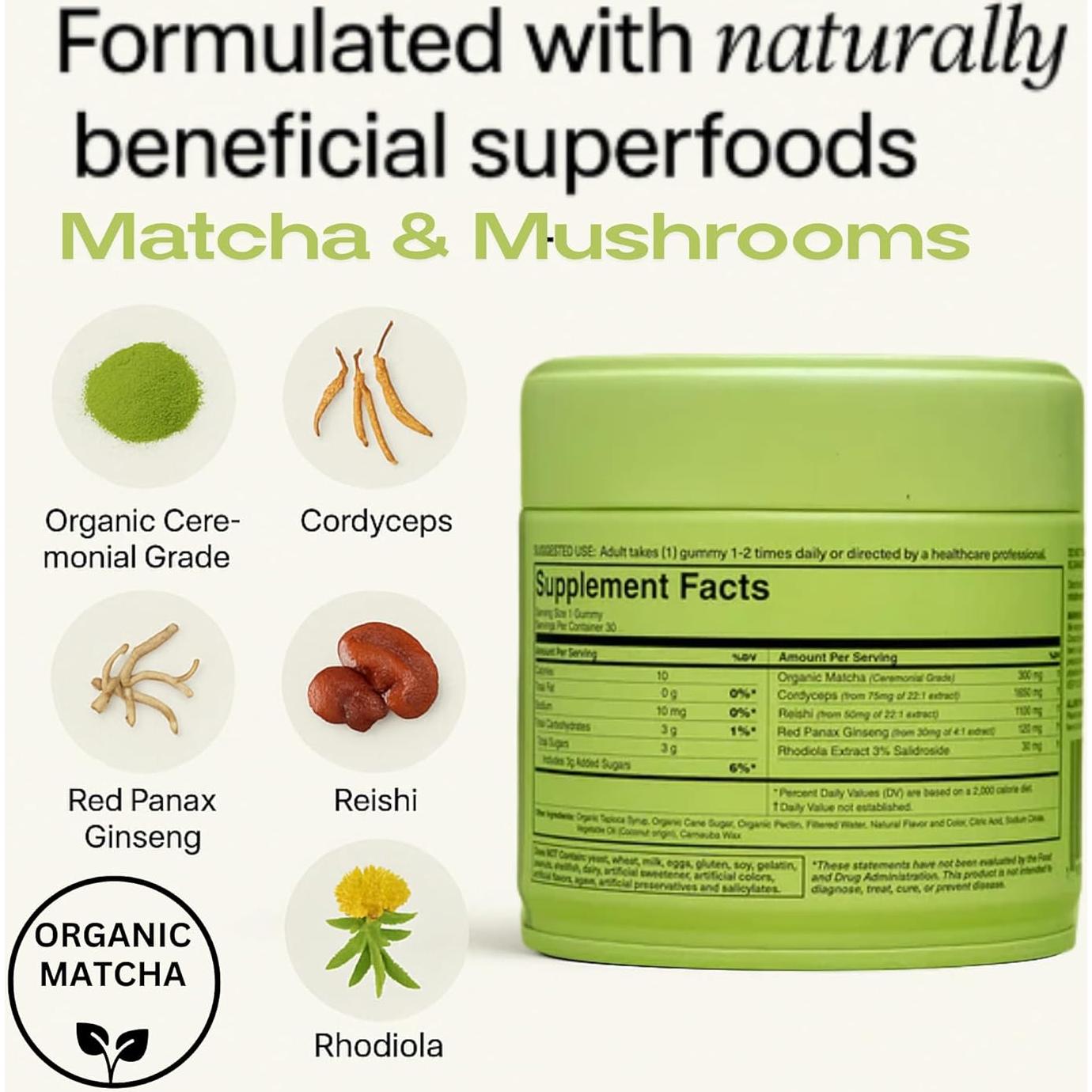 Gomas de Energía Orgánicas Motiv Matcha 300 MG - Veganas