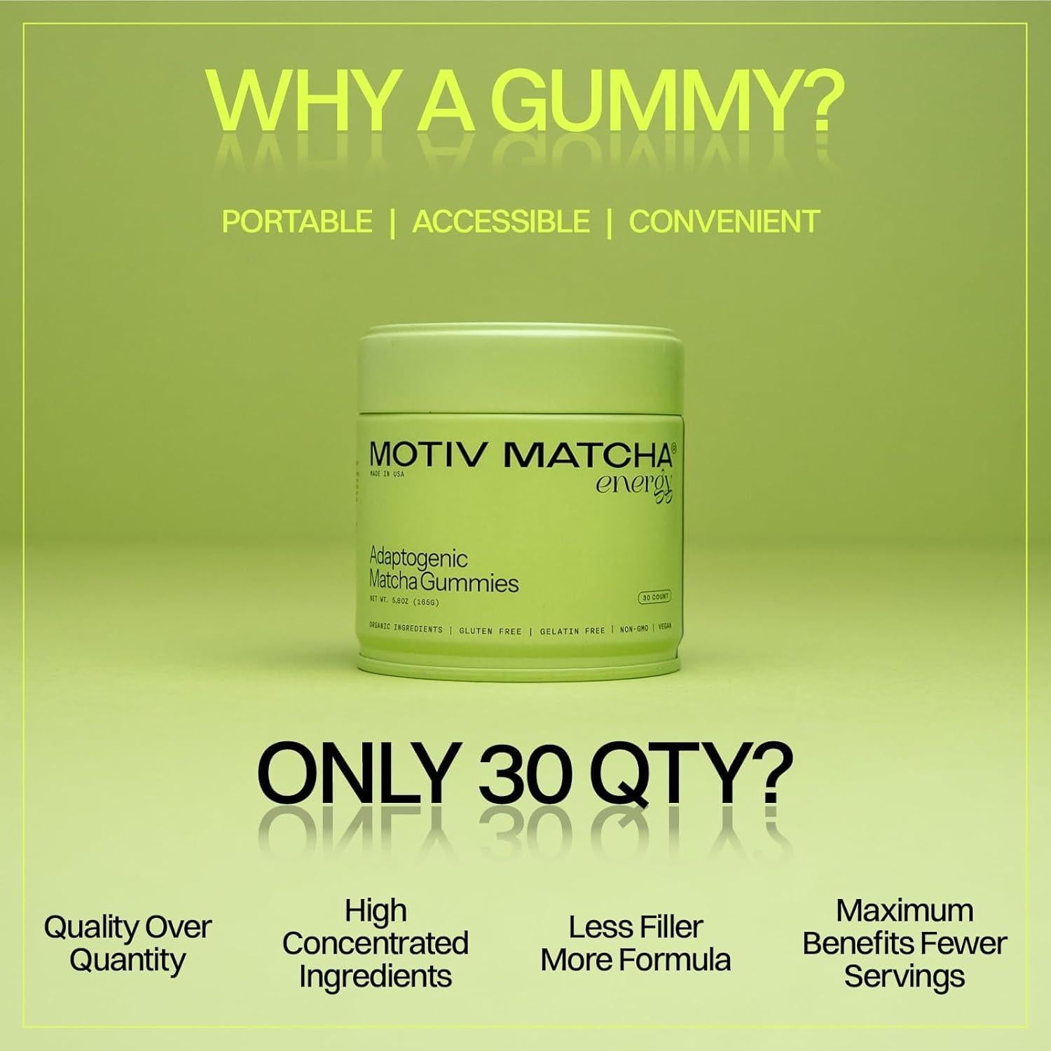 Gomas de Energía Orgánicas Motiv Matcha 300 MG - Veganas