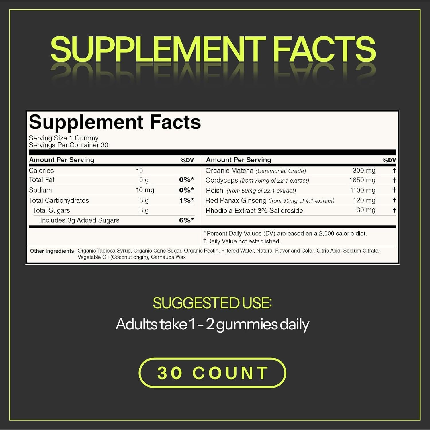 Gomas de Energía Orgánicas Motiv Matcha 300 MG - Veganas