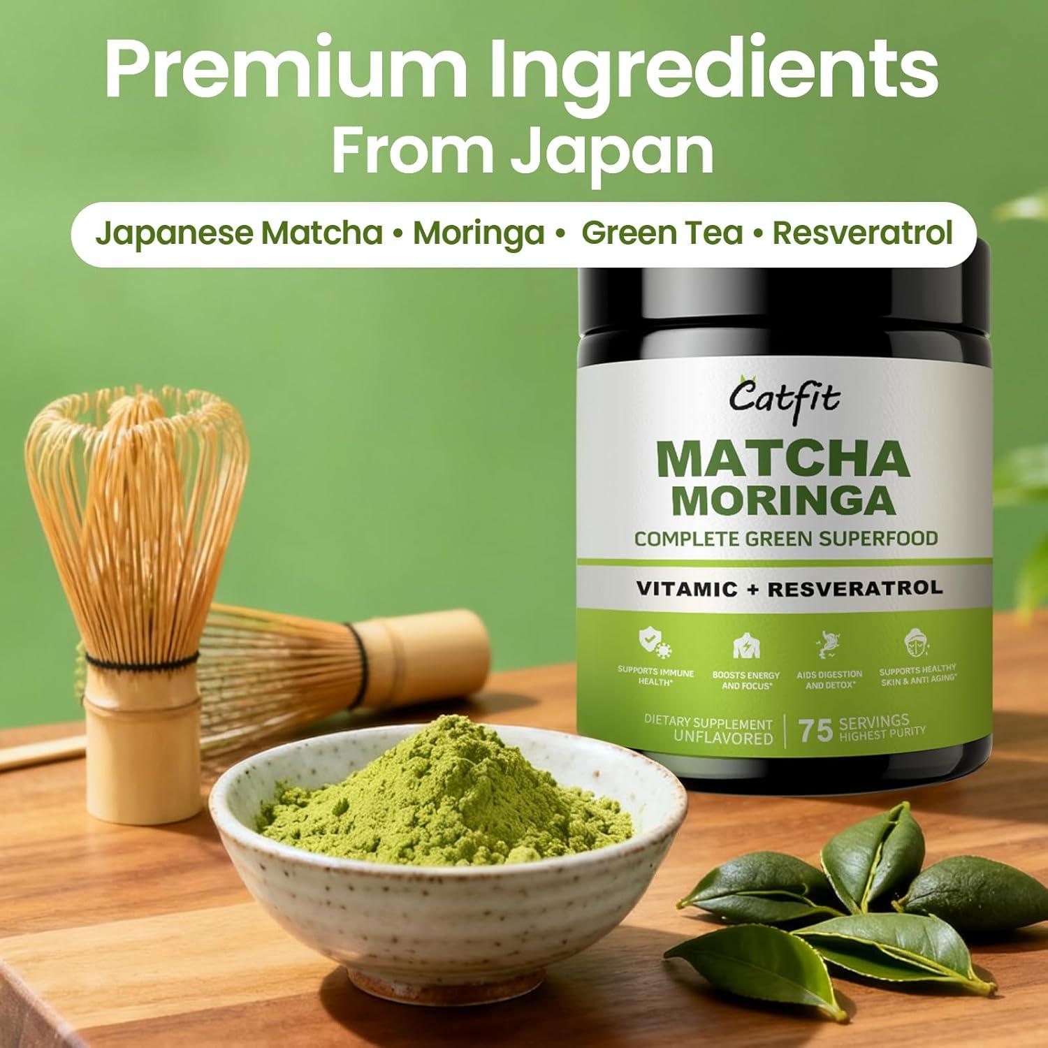 Polvo de Matcha Catfit 227g - Superalimento con Moringa y Té Verde
