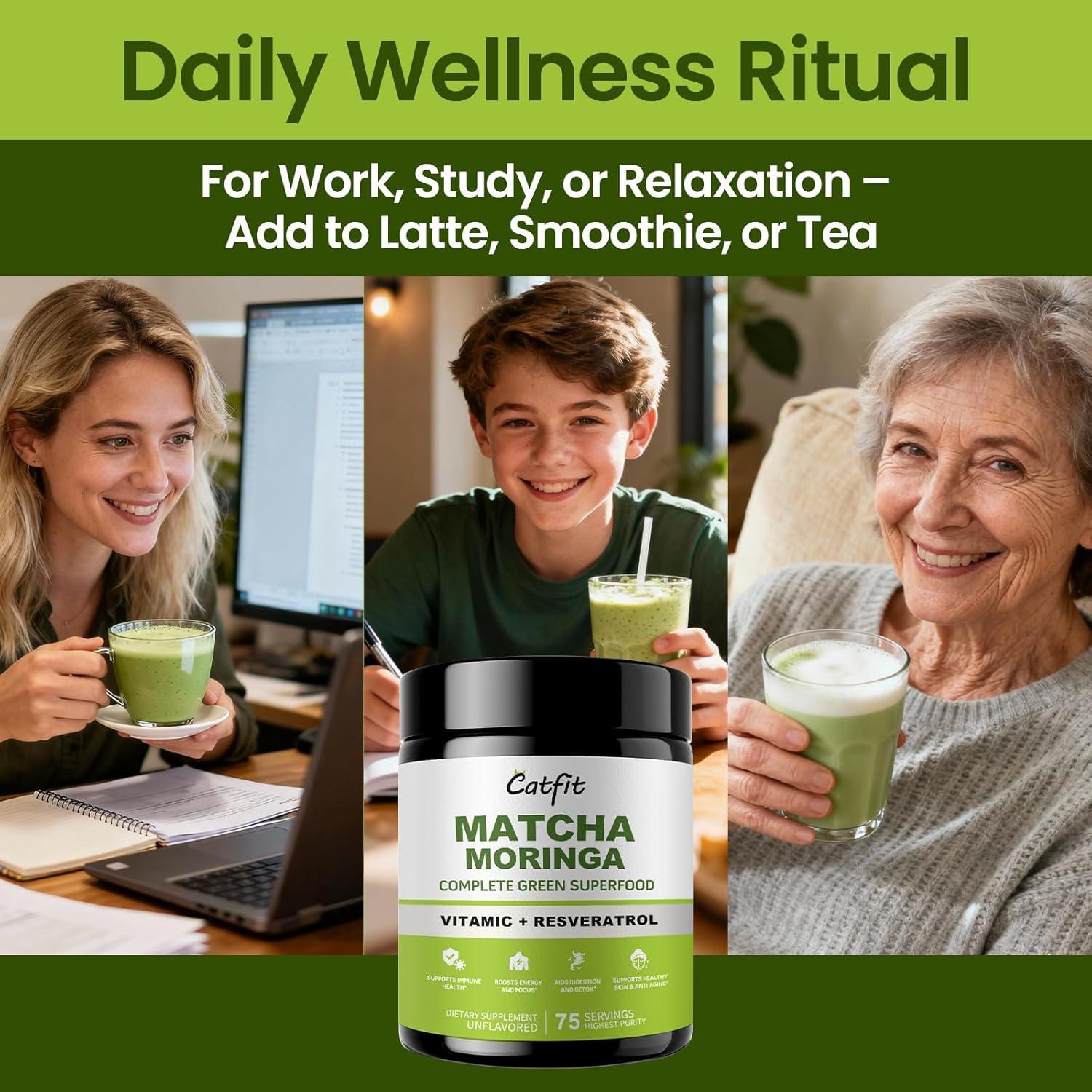 Polvo de Matcha Catfit 227g - Superalimento con Moringa y Té Verde
