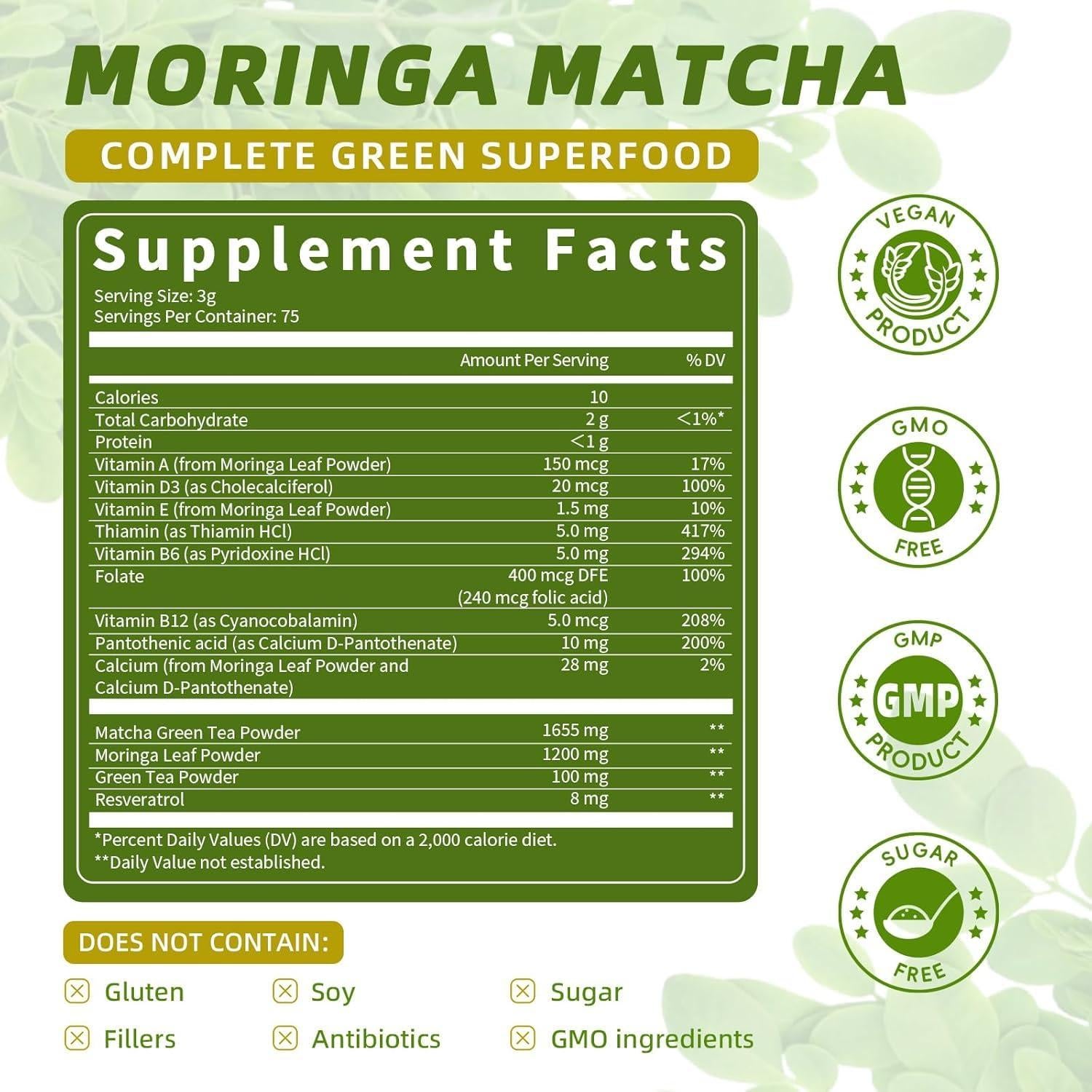 Polvo de Matcha Catfit 227g - Superalimento con Moringa y Té Verde