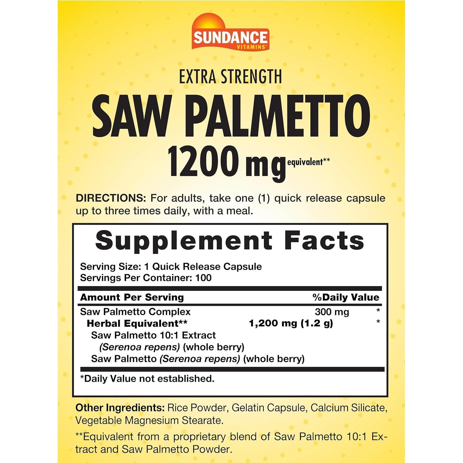 Suplemento Saw Palmetto 1200mg Sundance | 100 cápsulas
