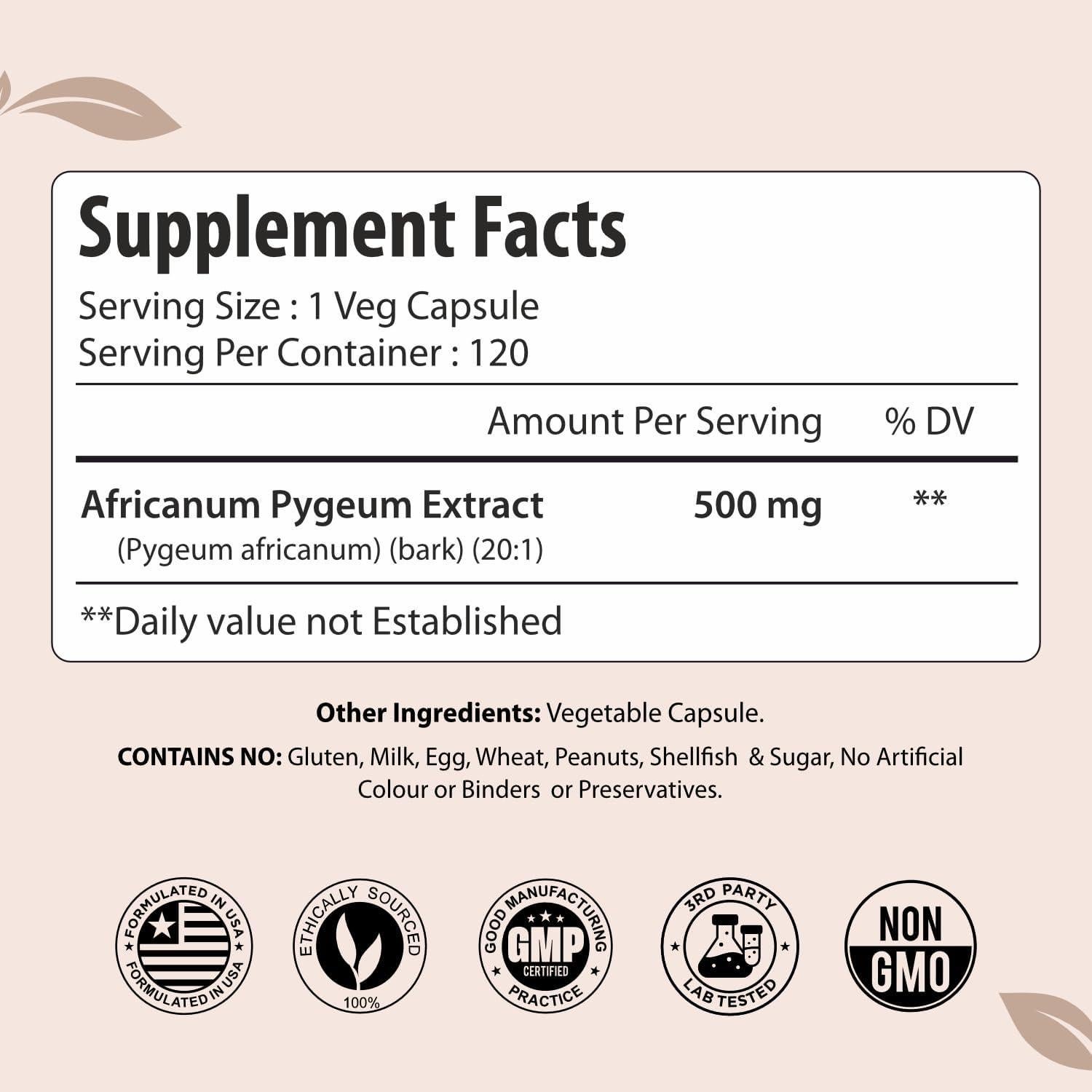 Suplemento de Pygeum Africanum 500mg - ForestVibe - 120 Cápsulas Veganas