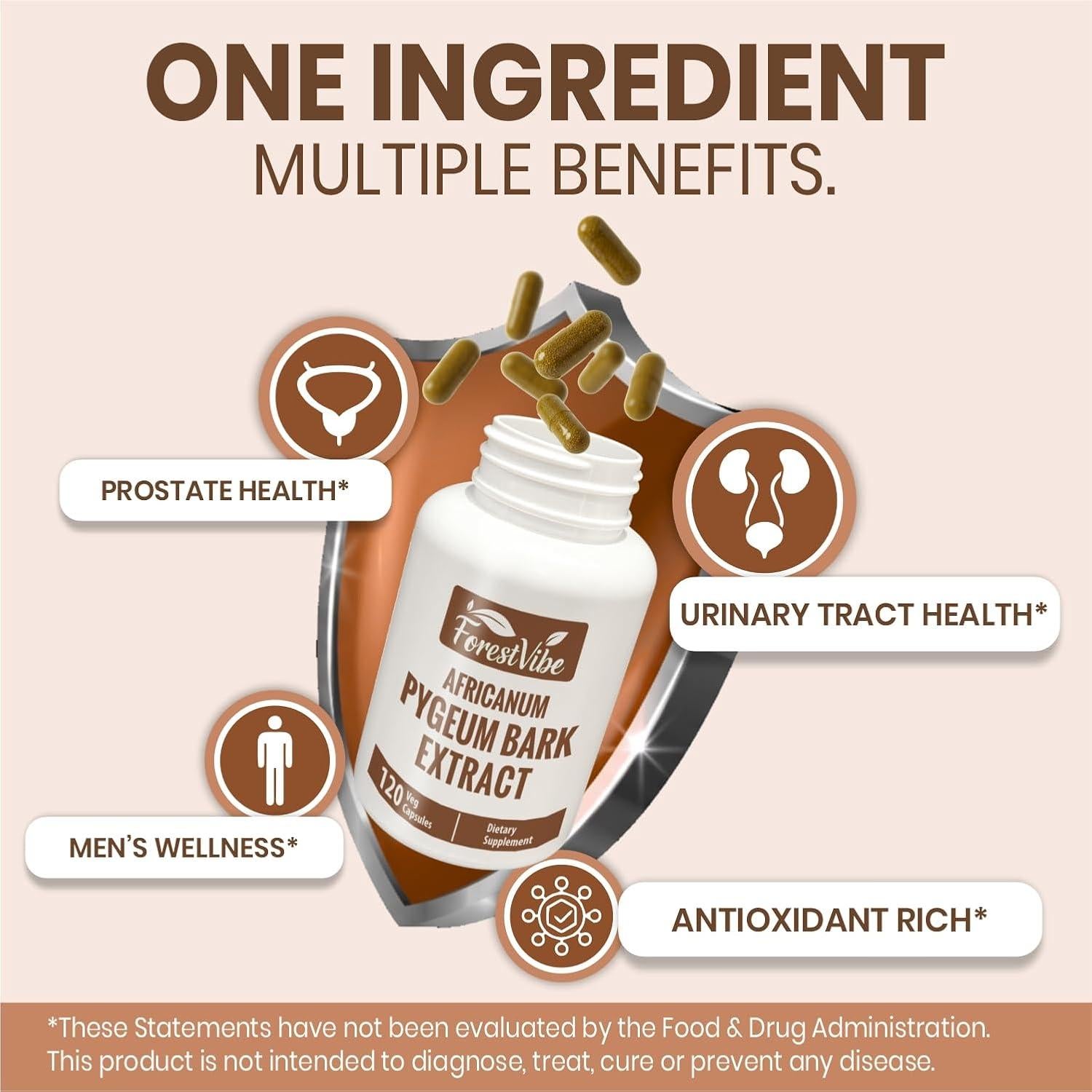 Suplemento de Pygeum Africanum 500mg - ForestVibe - 120 Cápsulas Veganas