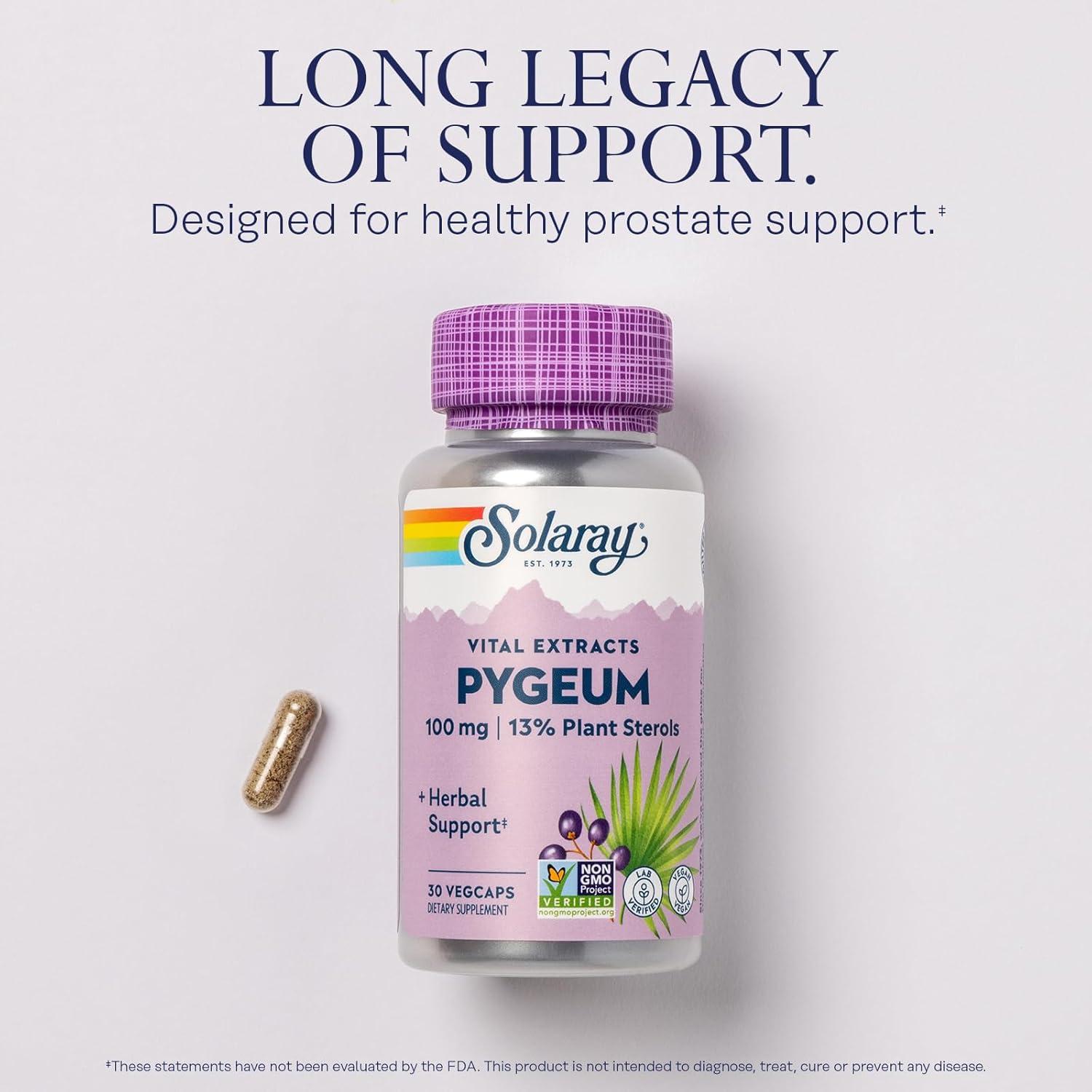 Extracto de Pygeum Solaray 100mg - Soporte Próstata Vegano 30 Caps