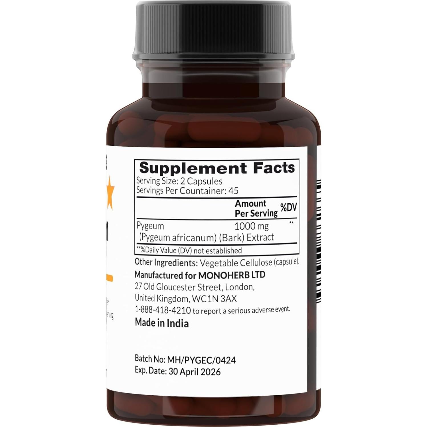 Extracto de Pygeum 1000 mg Monoherb - 90 Cápsulas Veganas